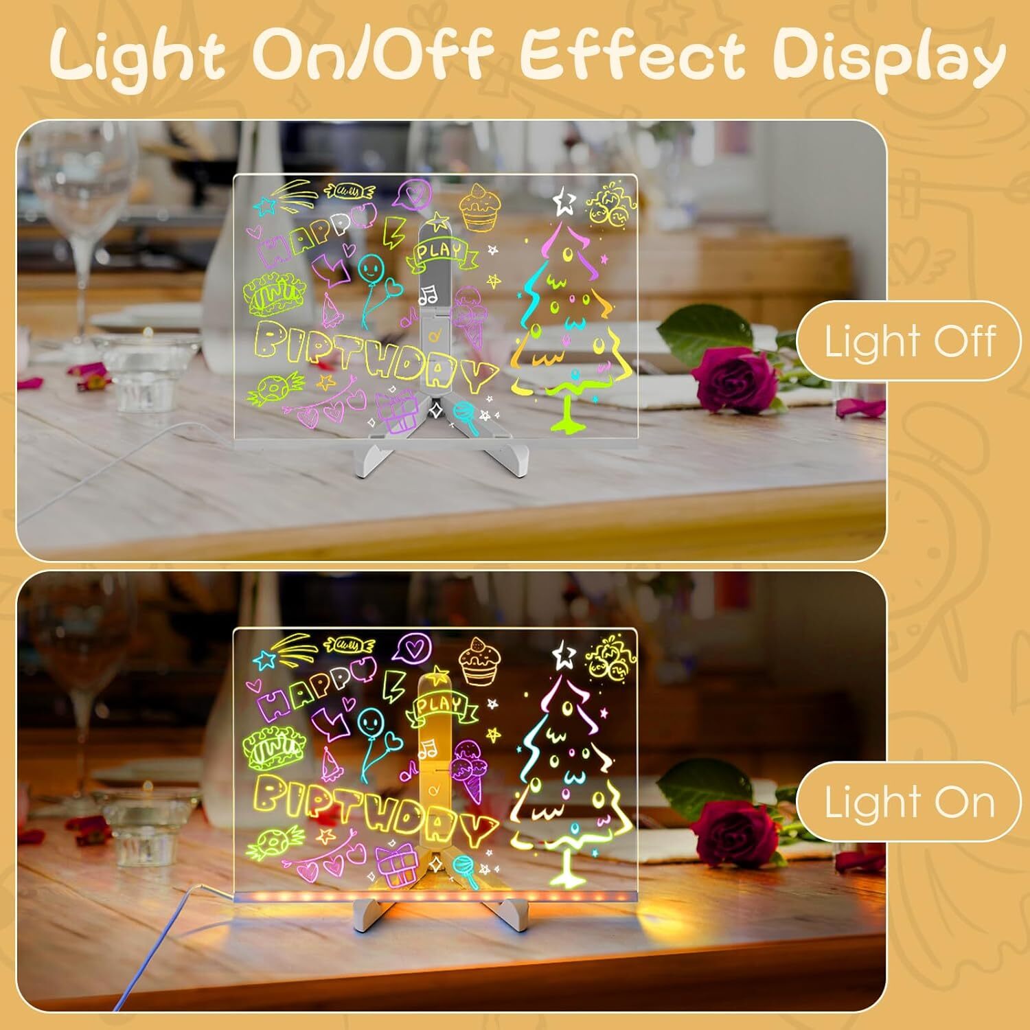 LED Note Board With Colors Acrylic Dry Erase Board For Creative DIY Art