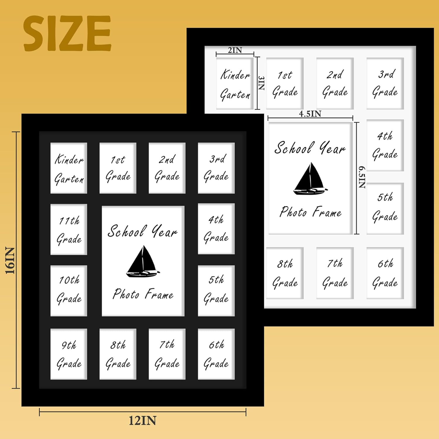 12×16 School Year Picture Frame K-12 Displays One 5×7 Photo and Twelve 2.5×3….