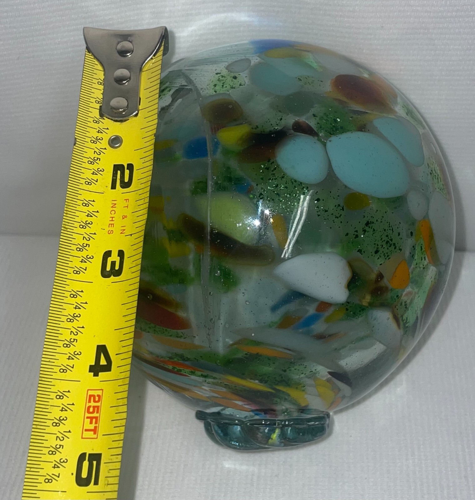 Multi-Color Glass Sphere Applied Shell On Top Needs Holder 5 1/2 Inches High
