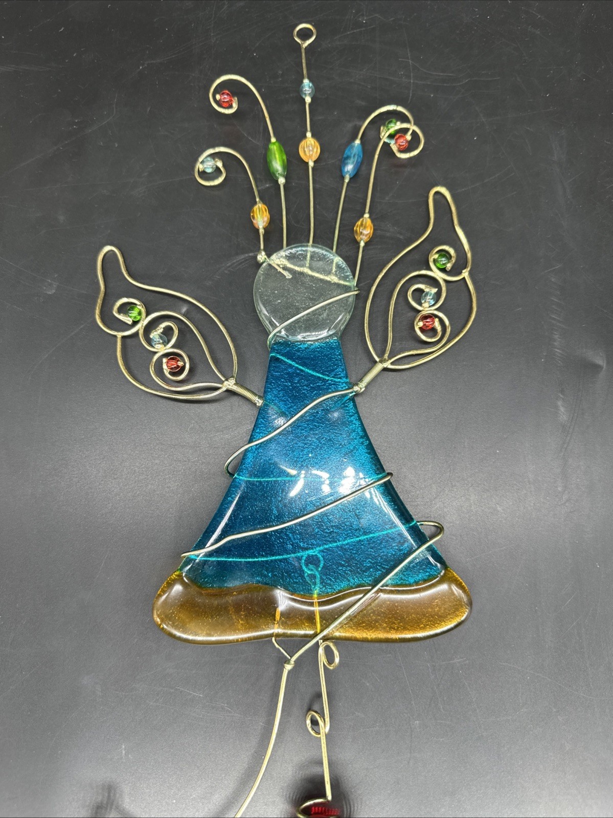 Hanging Fused Stained Glass Angel Wired Suncatcher Colorful Glass Beads 14.5&Prime;