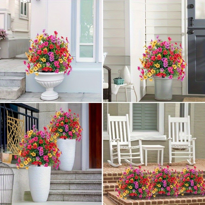 4PCS Artificial Violet Flowers Ground Spike Fake Plants Garden Patio Yard Decor