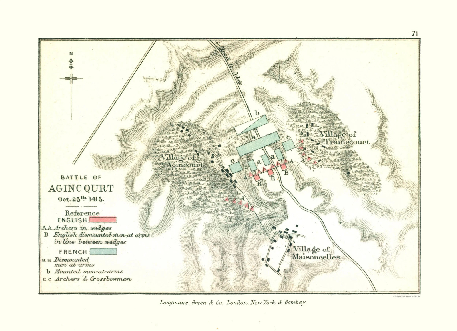 Historic War Map – Agincourt Battle 1415 France – Gardiner 1902 – Vintage Wall