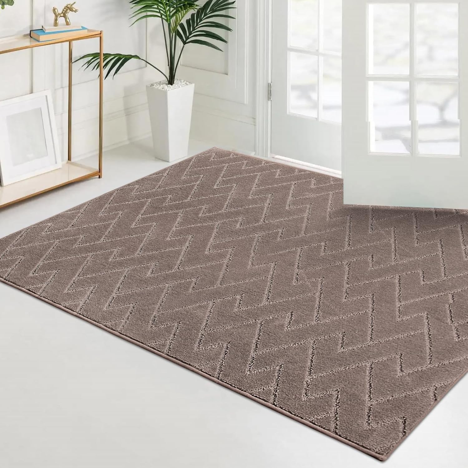 Easy Care Area Rug 4ft x 6ft, Non-Slip Machine Washable Entry Rug, Stain
