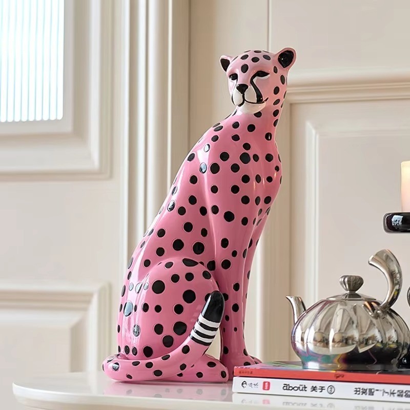 Decorative Pink Leopard Statuette