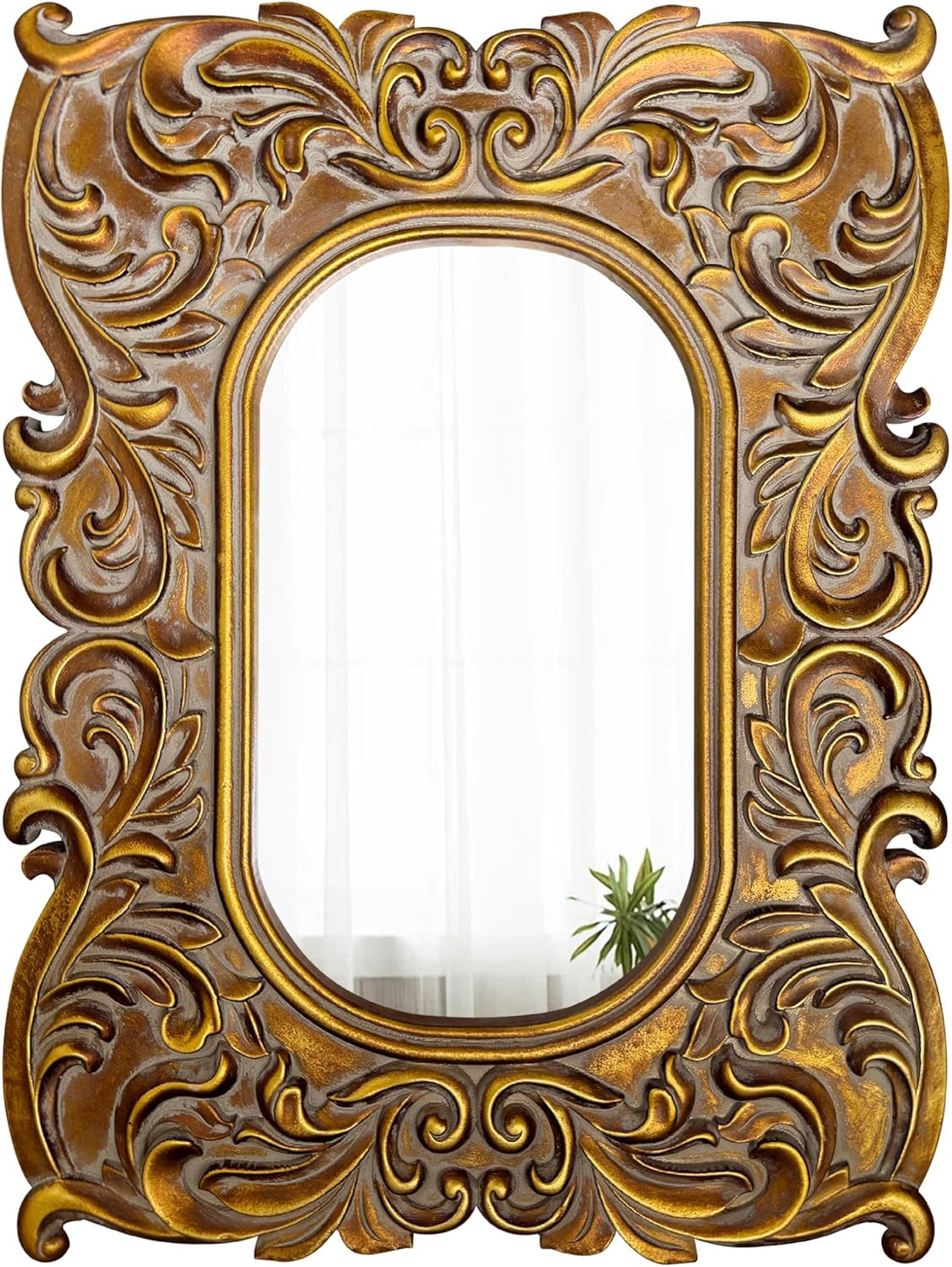 Vintage Gold Oval Mirror 18×24&Prime; Ornate Baroque Frame for Wall Decor