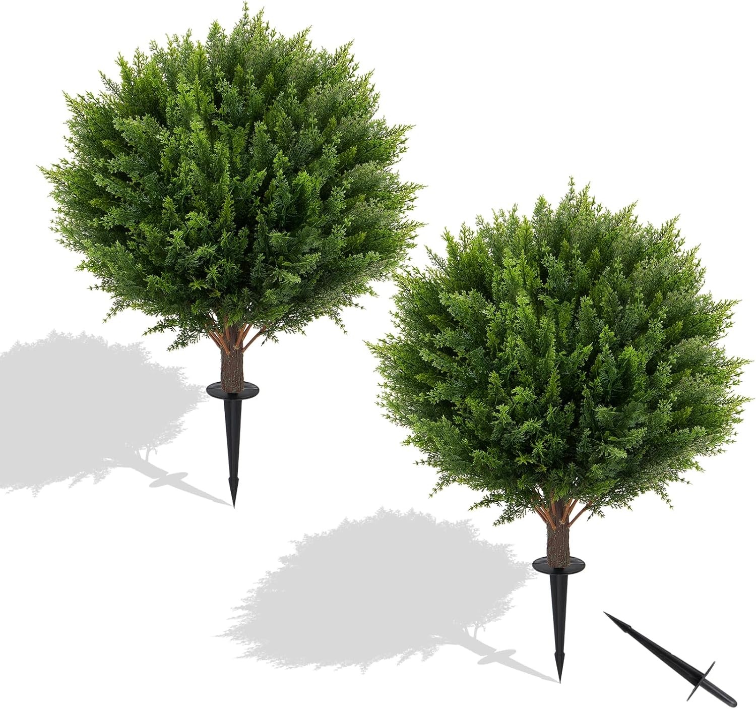 2 Pack Artificial Cypress Topiary Ball Tree with Ground Spike, UV Resistant Fake