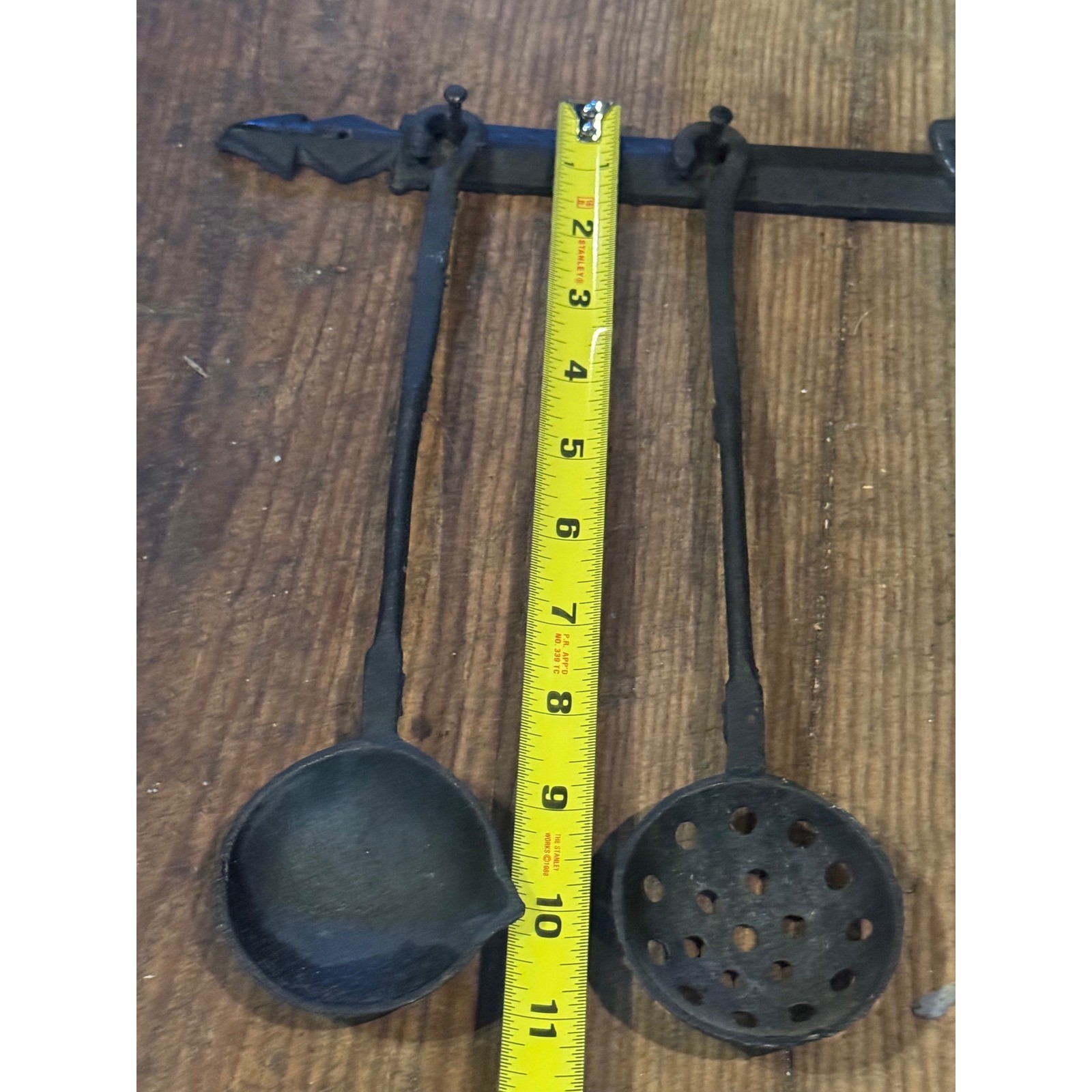 Vintage Hand Forged Wrought Iron Kitchen Utensil Set Wall Hanging Rack 5 Piece