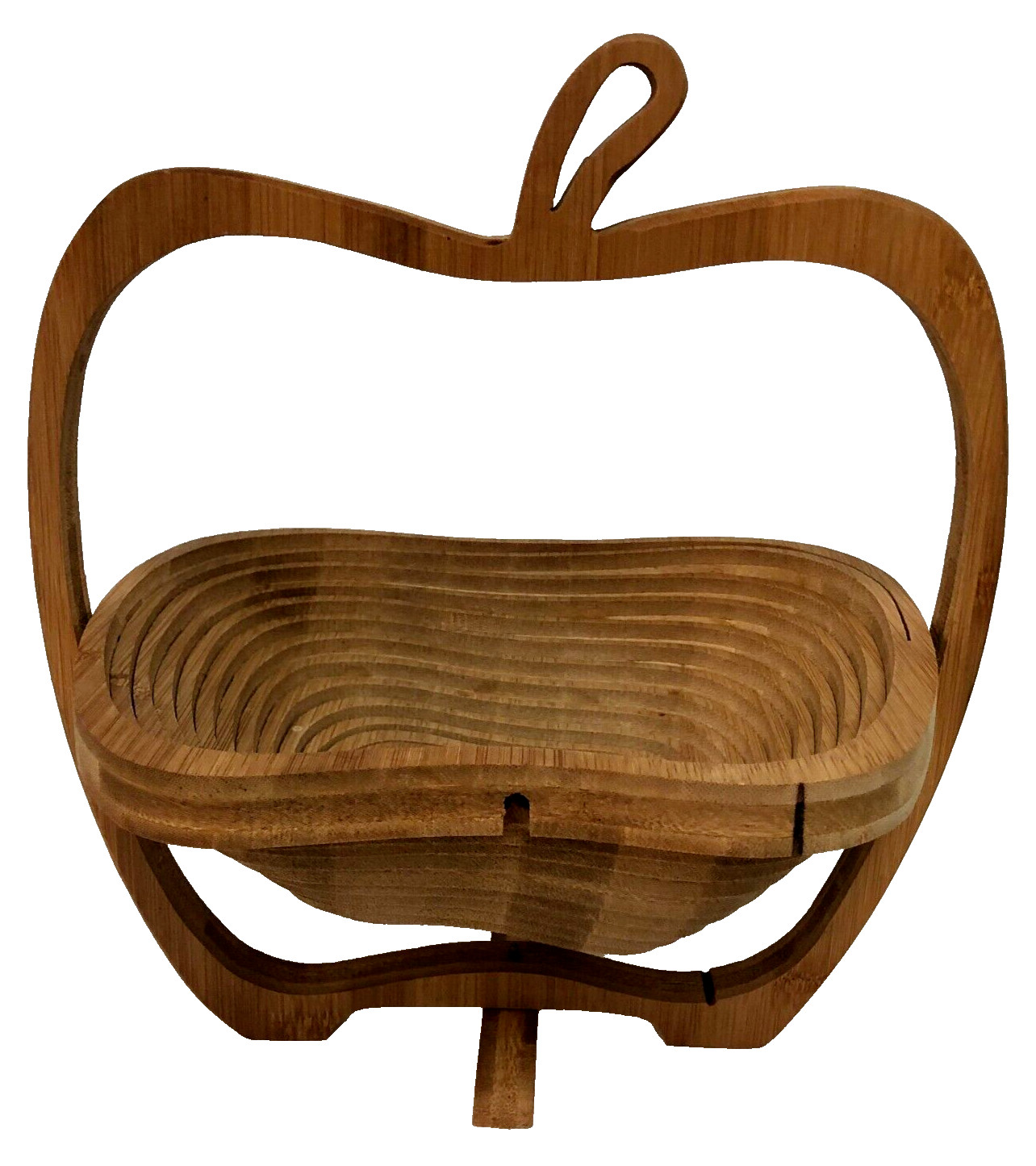 Apple Shaped Fruit Bowl Wooden Basket Trivet Collapsible Folding Country Granny