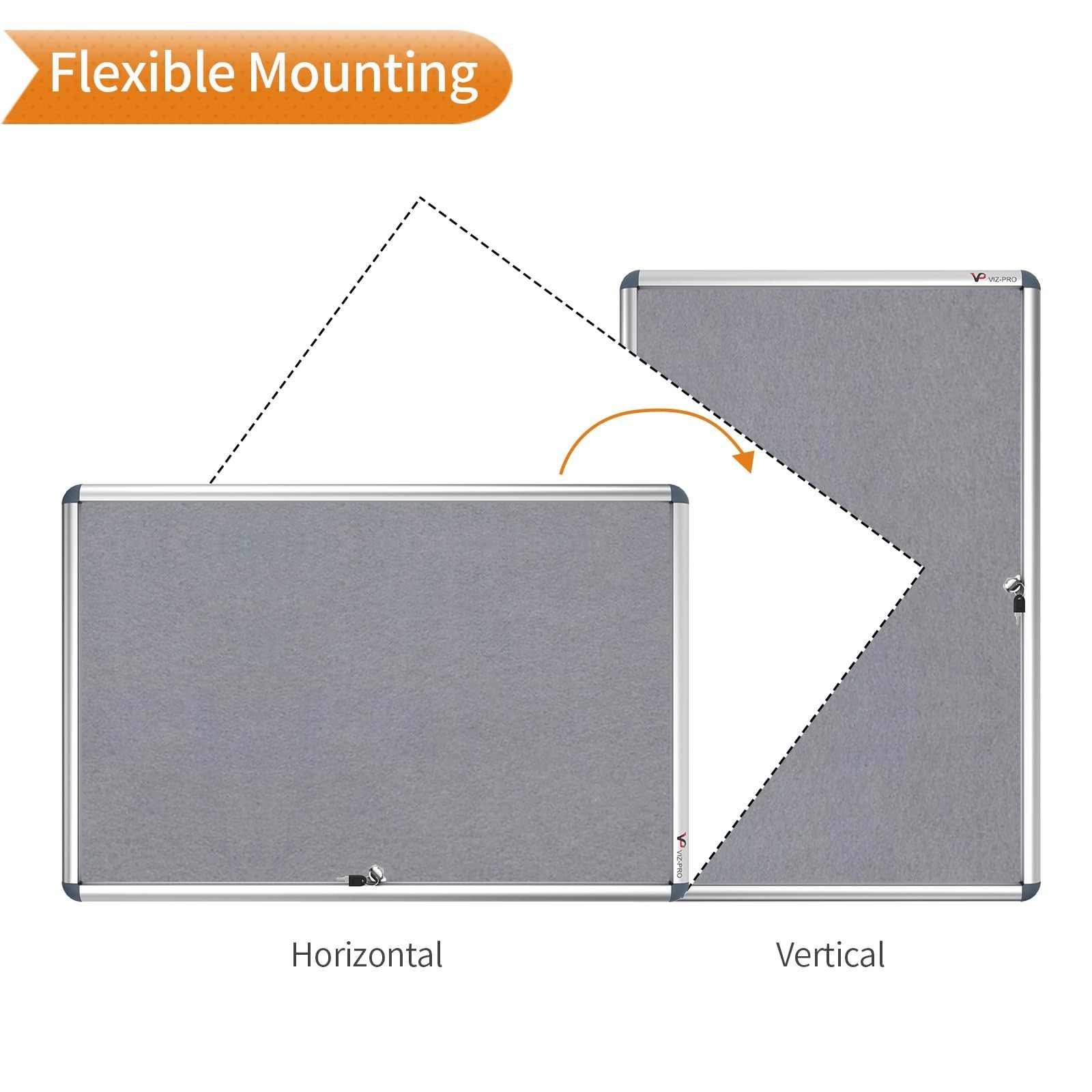 VIZ-PRO Tamperproof Lockable Gray Fabric Noticeboard Aluminium Framed 36×24 In