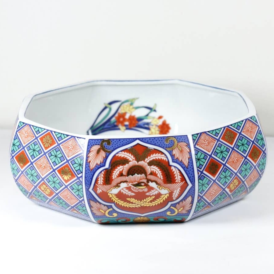 Vintage Andrea By Sadek Japan Porcelain Imari Gilded Octagonal 8in Shallow Bowl