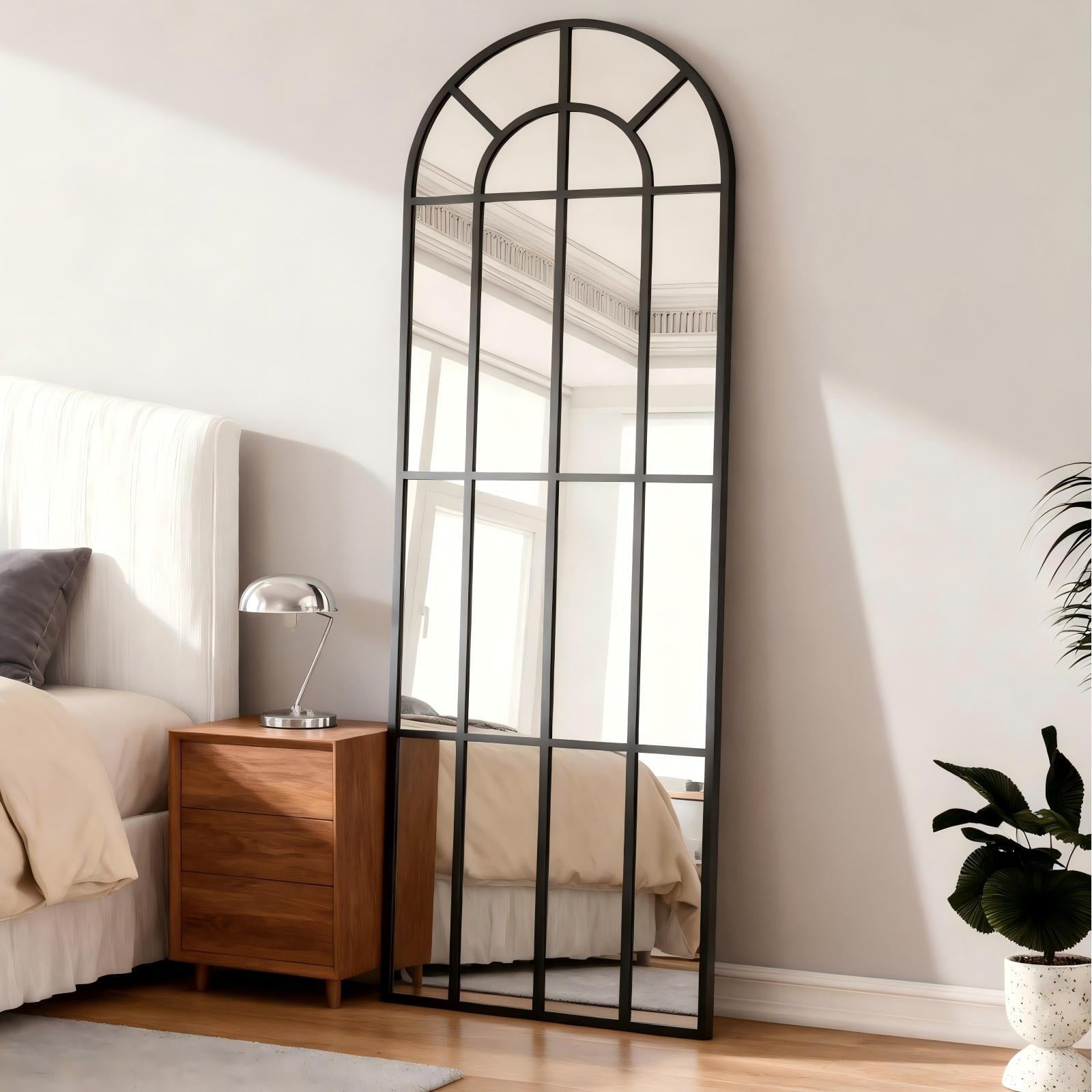 25.5&Prime;x 69&Prime; Arched Windowpane Full Length Floor Mirror Black