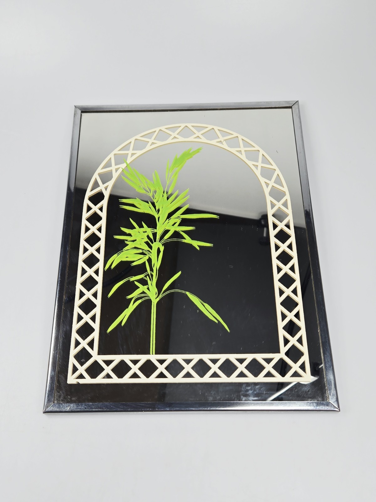 Vintage Brytone Mechanical Mirror Palm Lattice Window Mid Century MCM 12×9