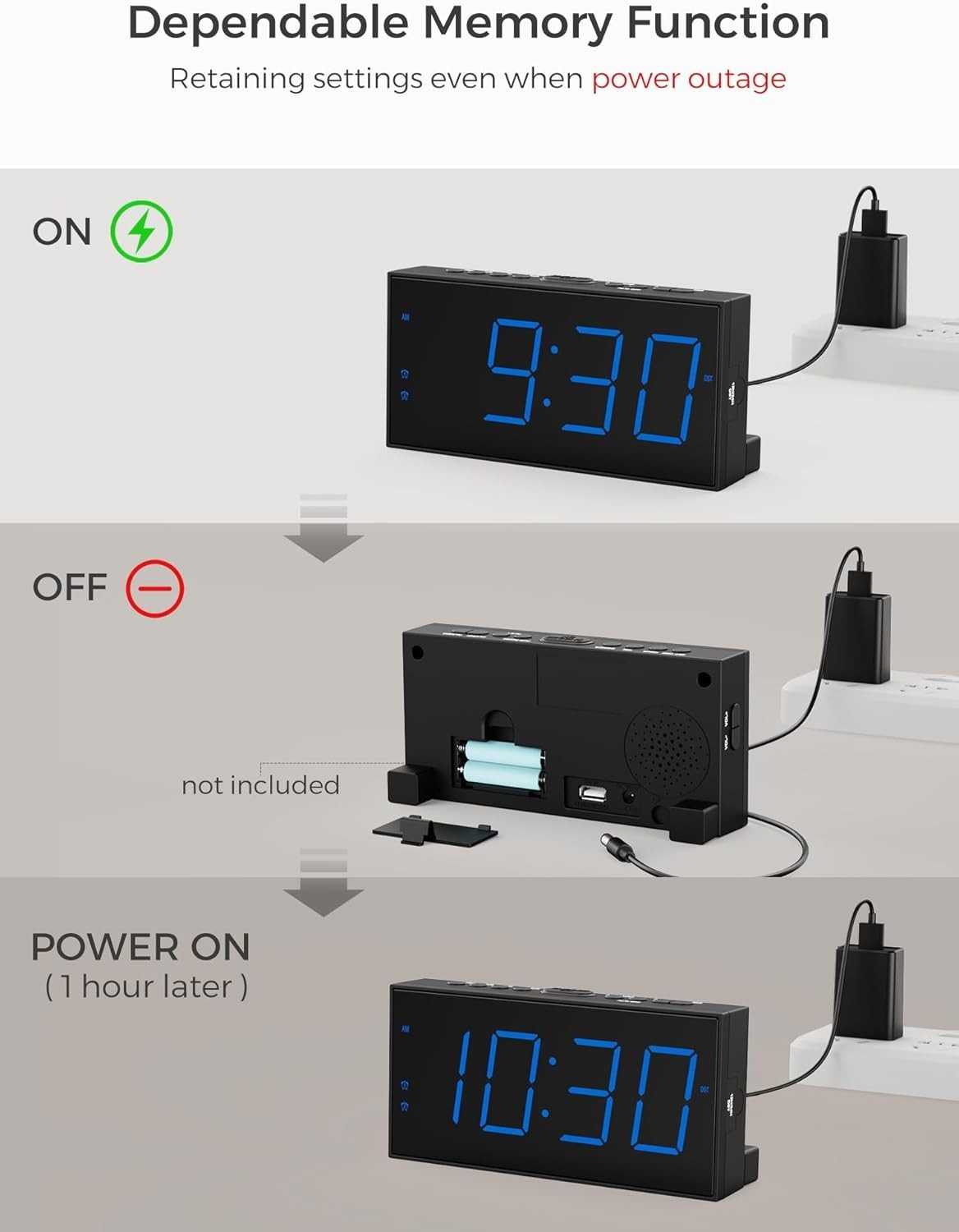 User-Friendly Dual Alarm Clock with Snooze & USB Charger – Perfect for All Ages