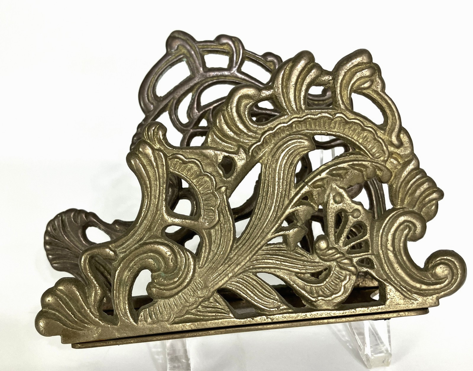 Vintage Brass Letter Napkin Holder Hollywood Regency Art Nouveau Scroll Design