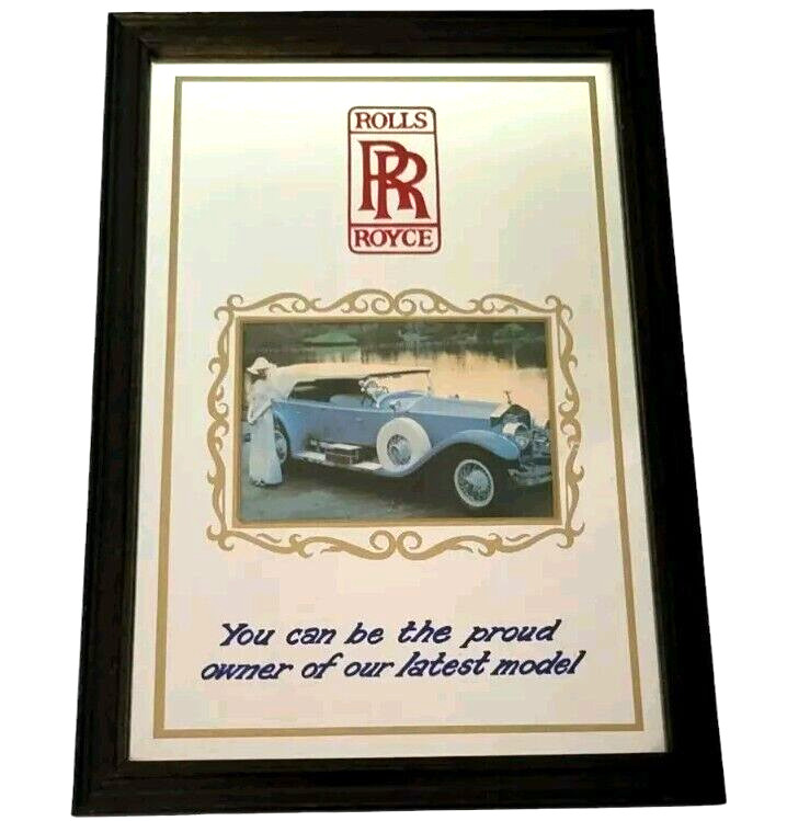 Rolls Royce Motor Co Mirrored Glass Bar Man Cave Advertising Sign Vintage