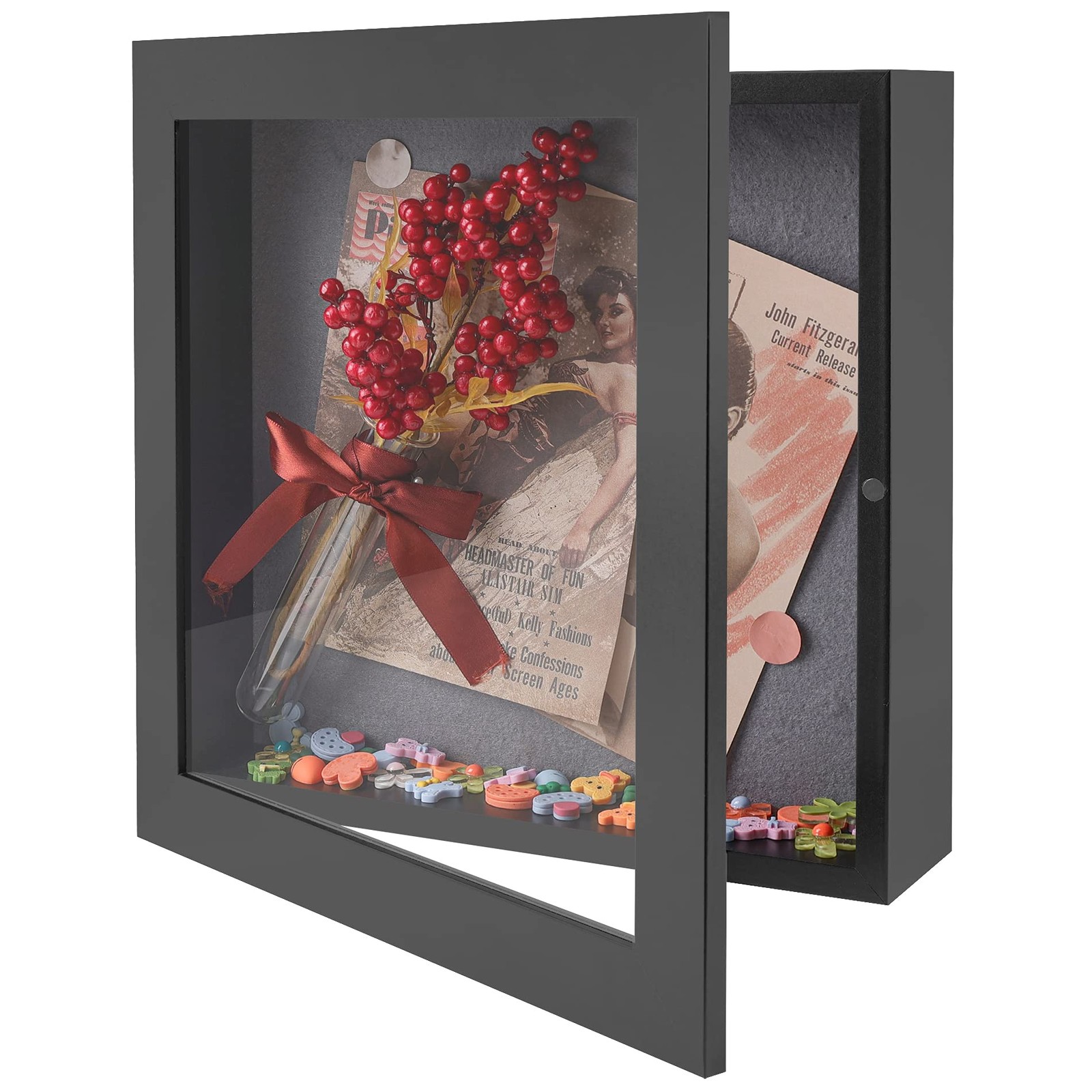 11×11 Black Shadow Box Frame Wall Tabletop 2 In Deep Front Opening Memory Box
