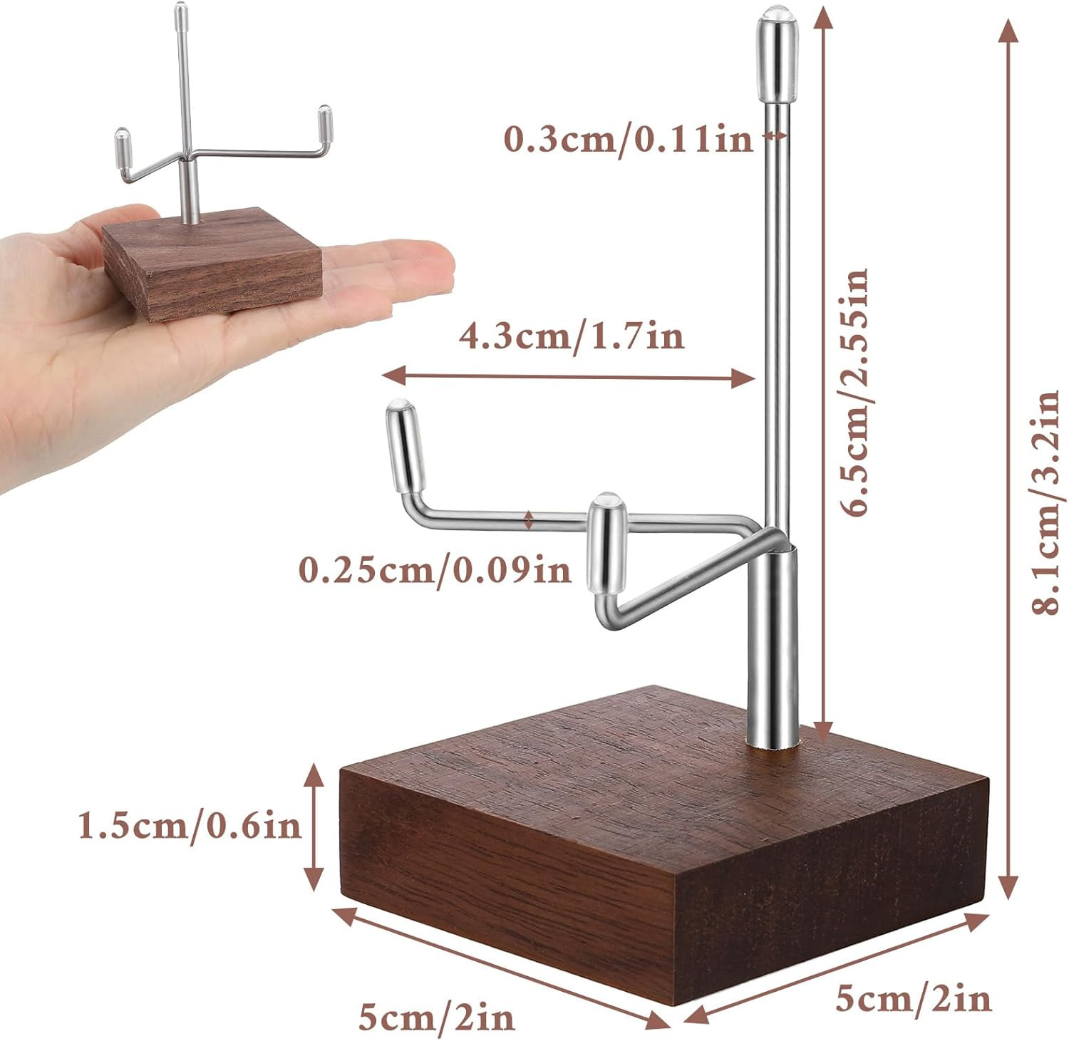 Small Silver Metal Arms Display Stand Easel with Wooden Base – Adjustable Small