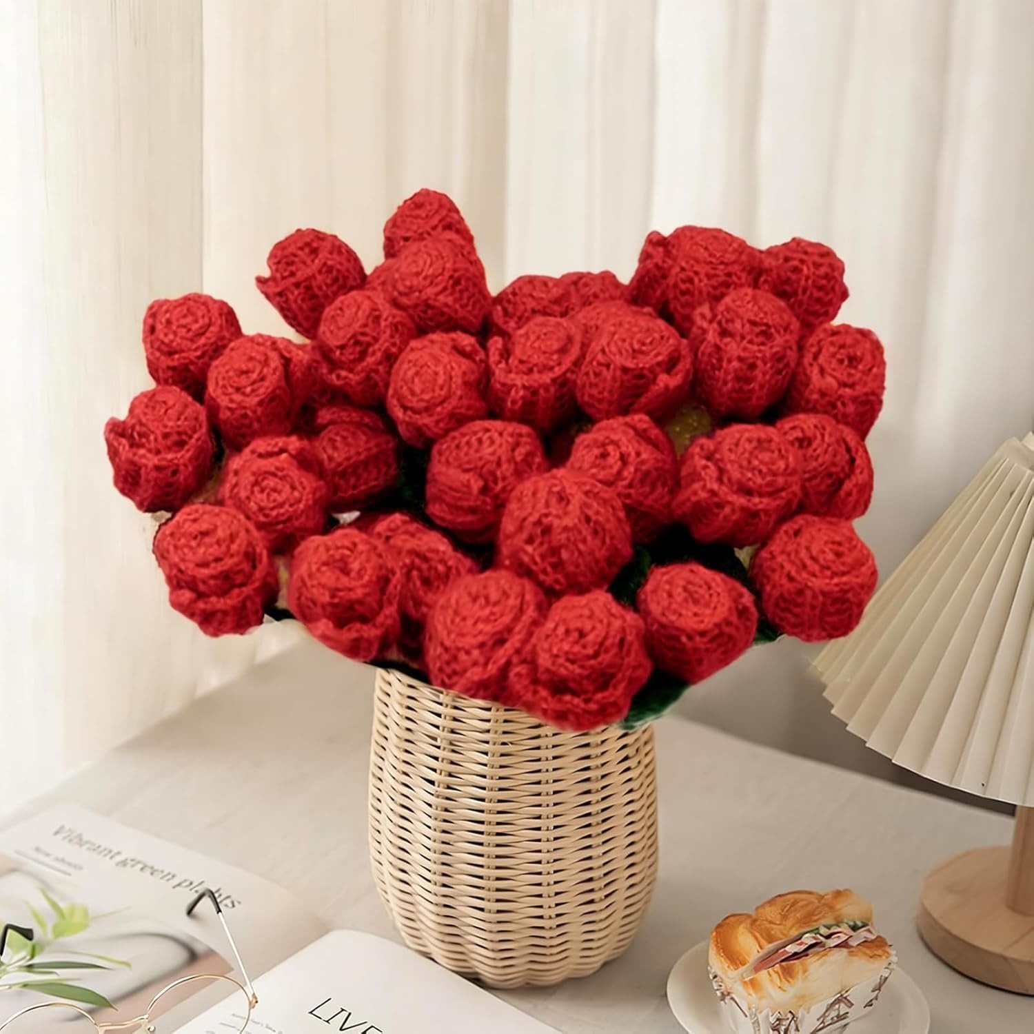Crochet Flower Bouquet Throw Blanket, Handmade Knitted Blanket with Rose Flow…