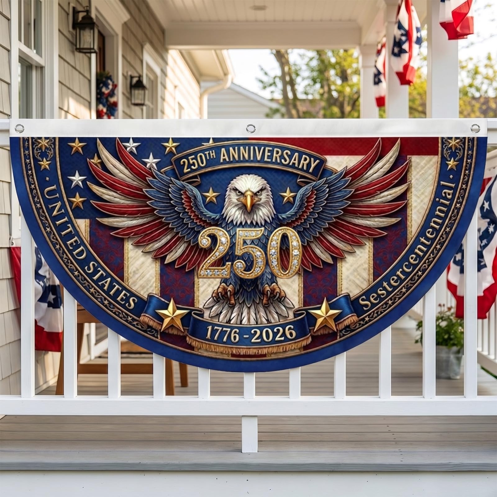 250th Anniversary Bunting Flag 2pcs Set DoubleSided Patriotic Eagle Design, 4…