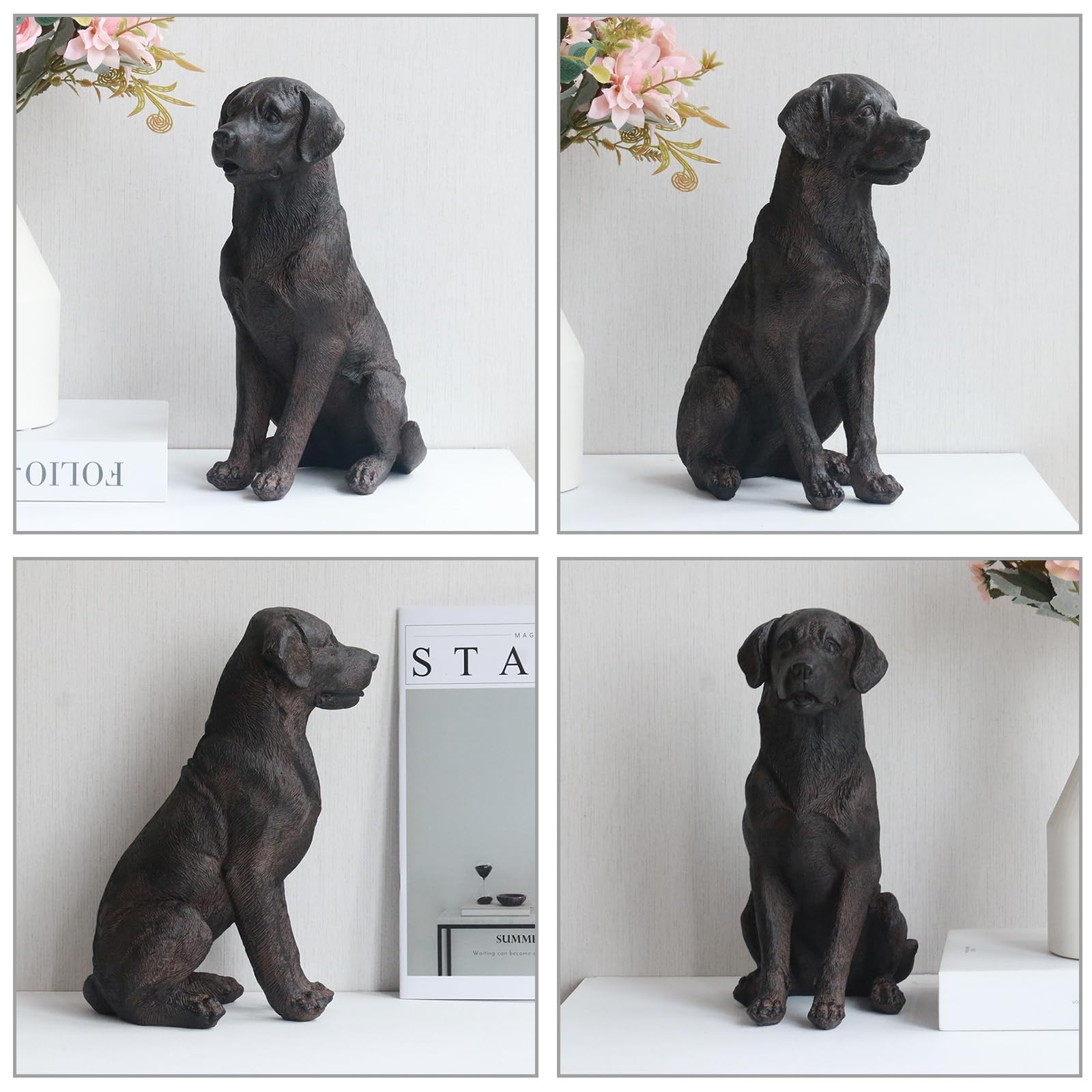 Black Lab Statue 11.5&Prime; Resin Sitting Dog Figurine Home Decor – Modern Puppy