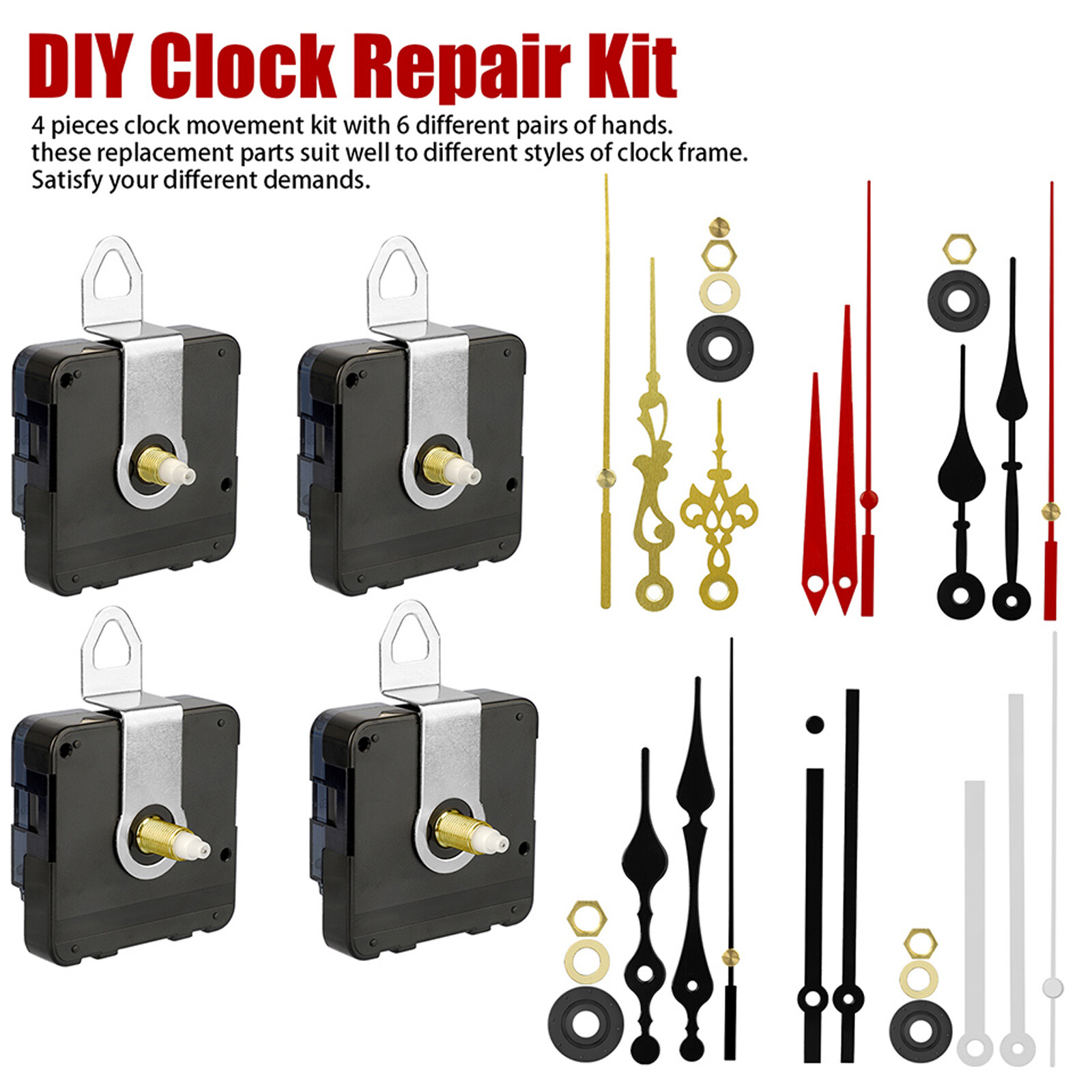 4PCS Wall Quartz Clock Movement Mechanism DIY Replacement Repair Tool Parts Kit