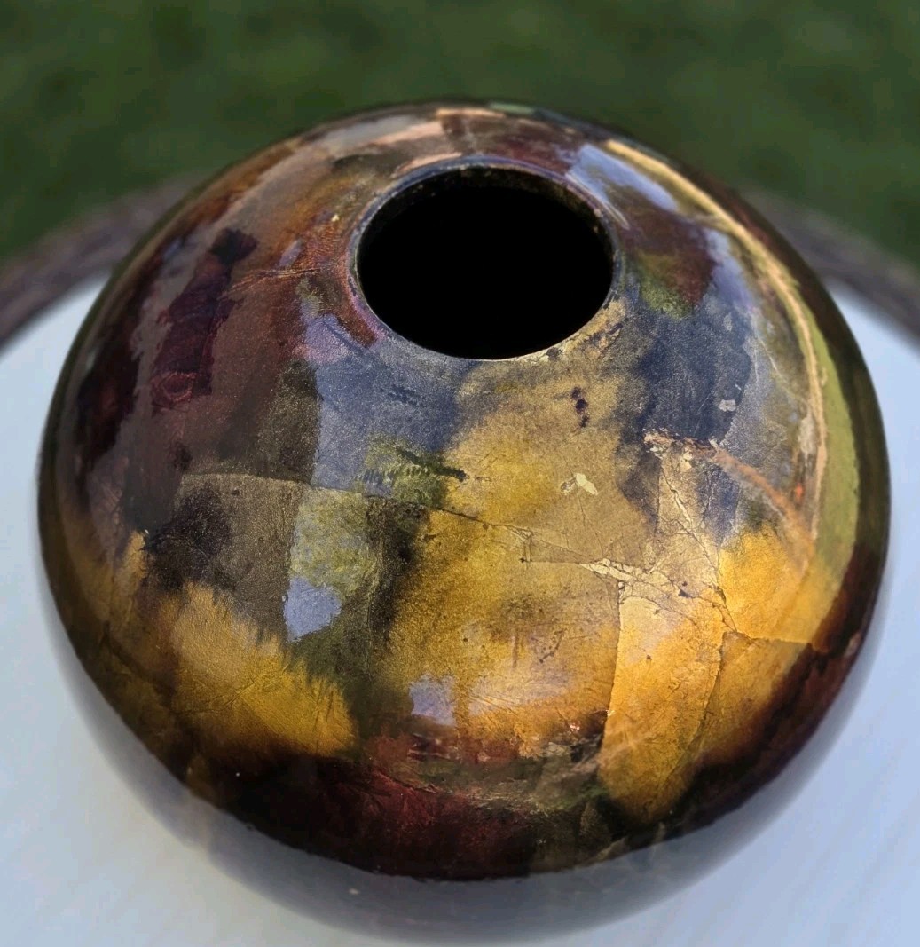 Foiled And Lacquered Round Globe Vase Decor Reds Copper & Gold