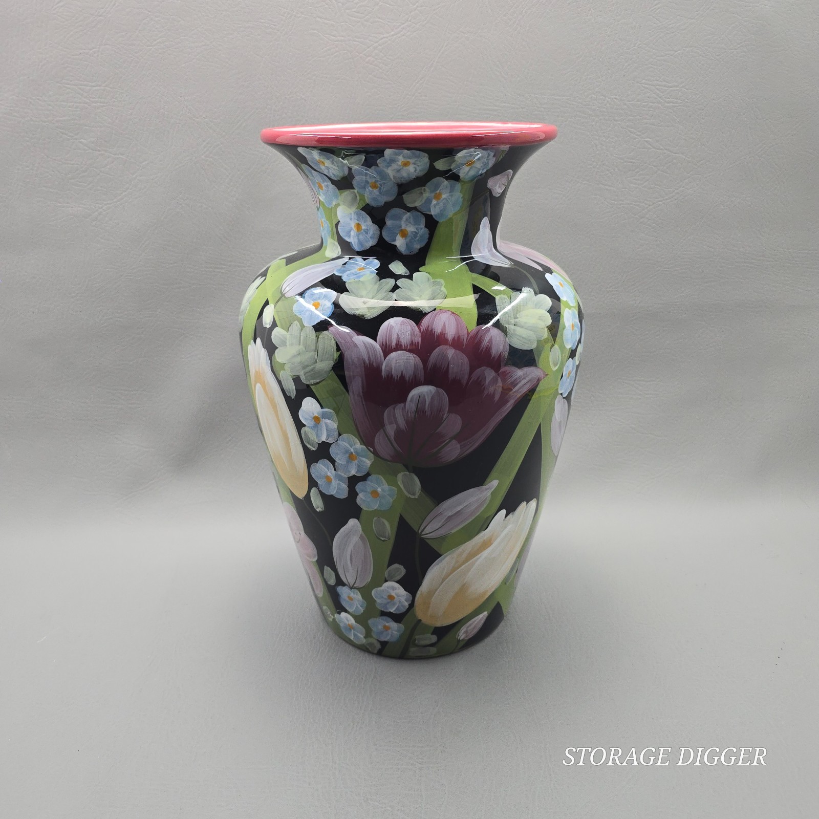 Vintage Certified International Lesal Studio Ceramic Hand Painted Tulip Vase 16&Prime;