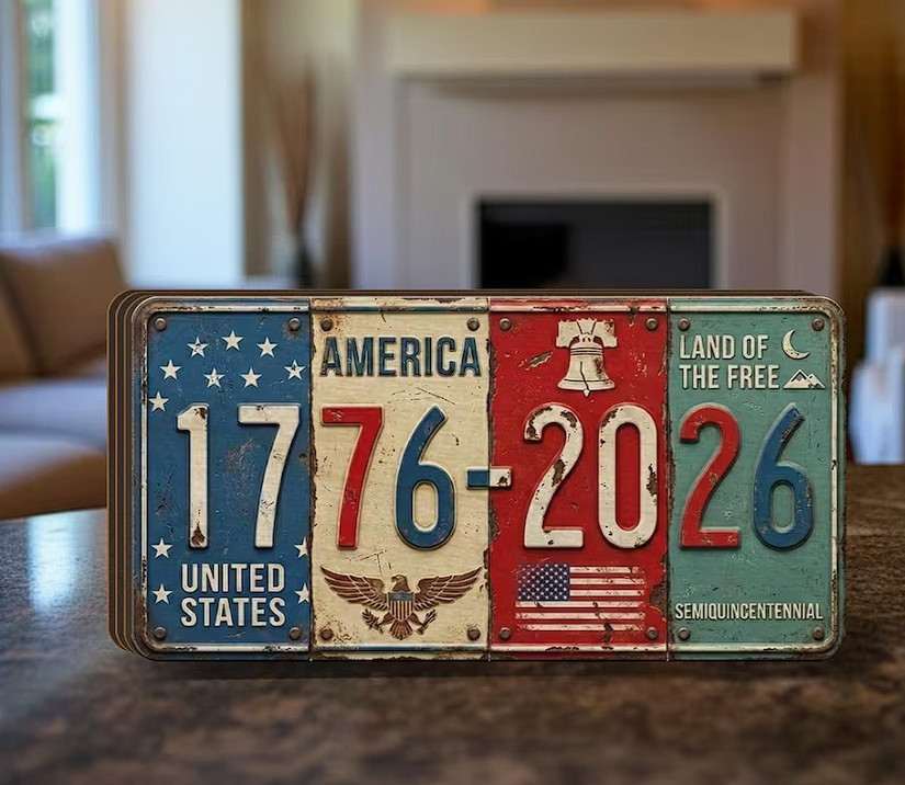 USA 250th Anniversary Block Sign Decor 4th of July Decor, Rustic License Plate
