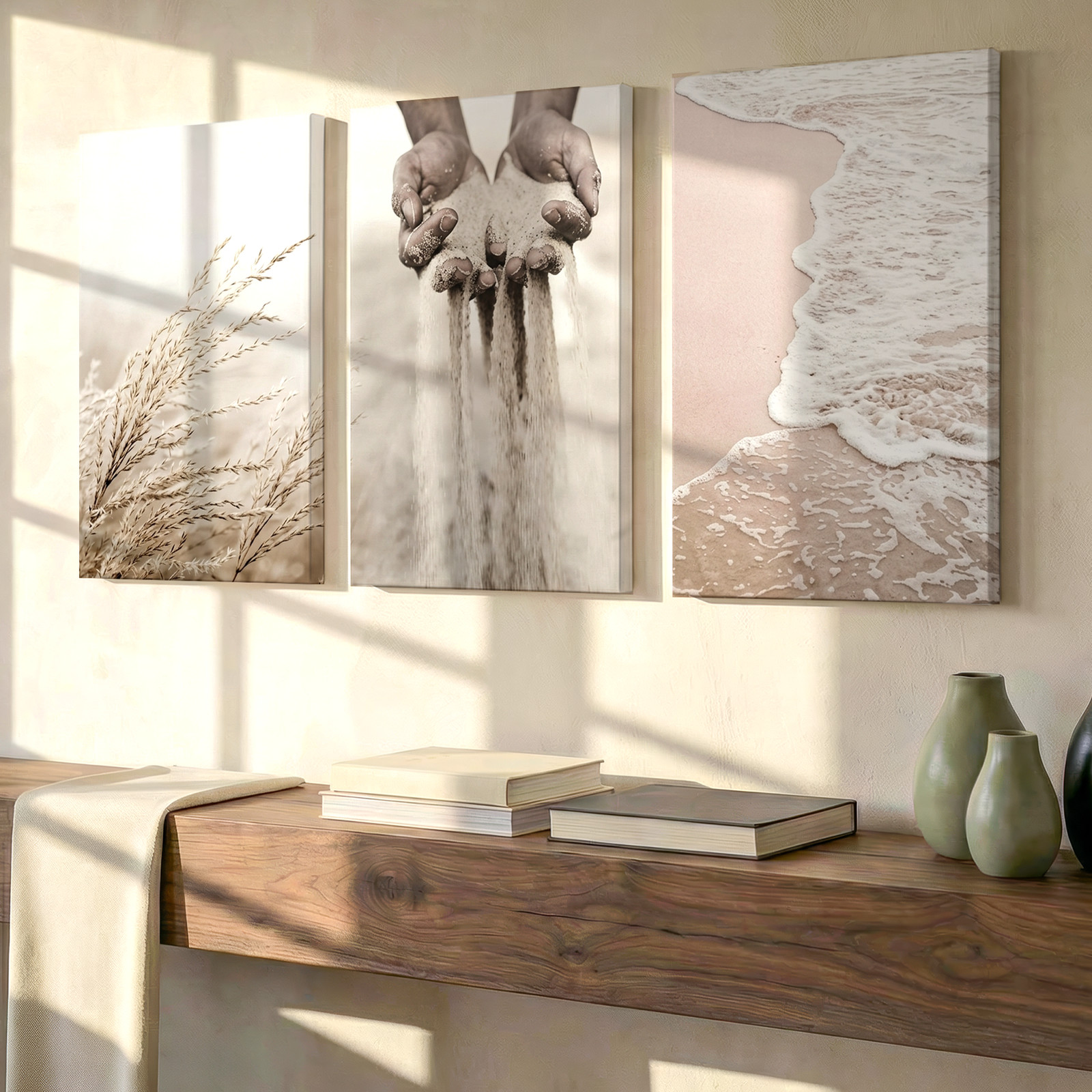 3 Pieces Nature Elements Neutral Tones Large Wall Art Set for Living Set Of 3