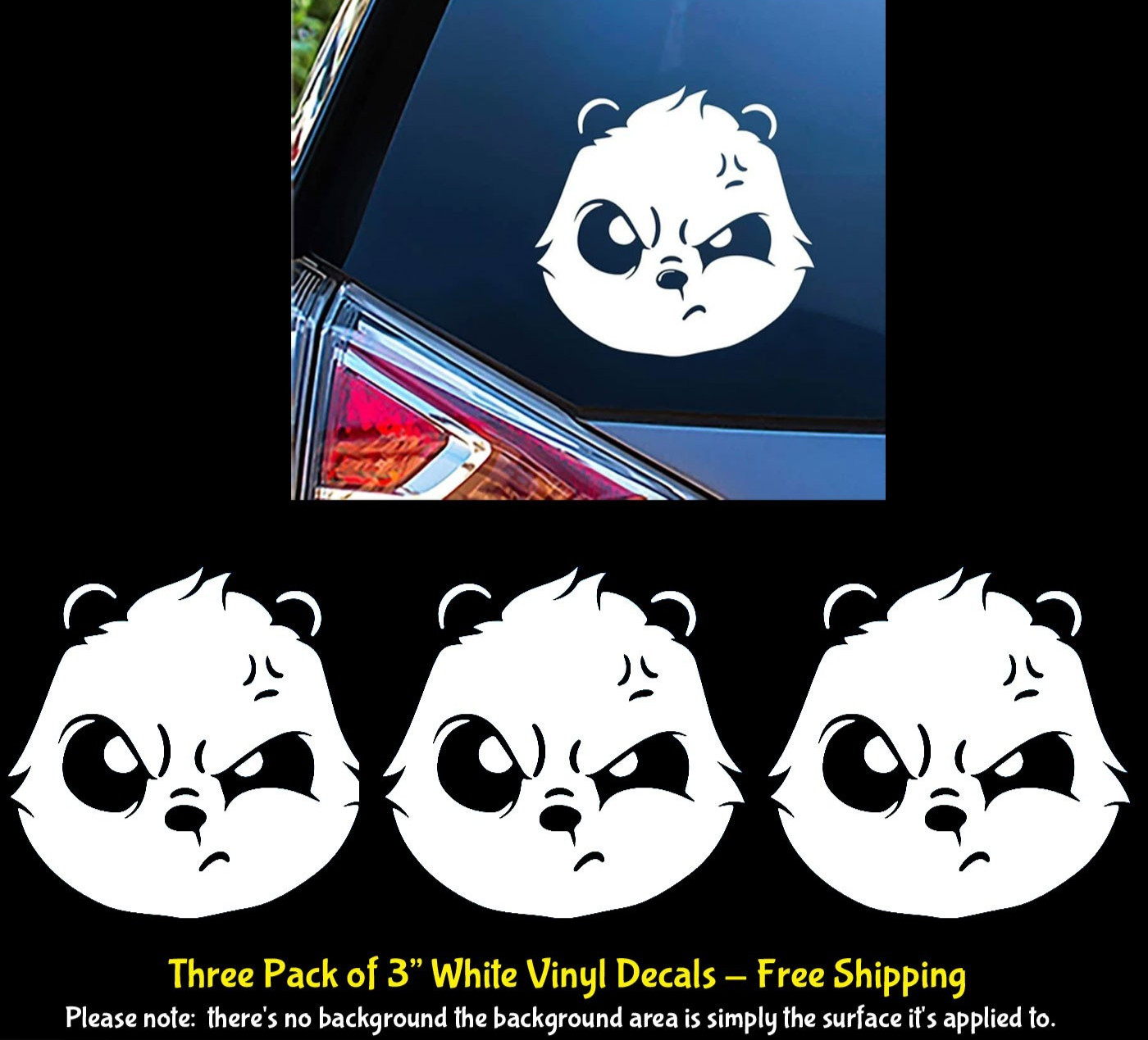 Angry Mad Panda Three 3&Prime; White Vinyl Decals Car Truck Window Laptop Phone Tablet