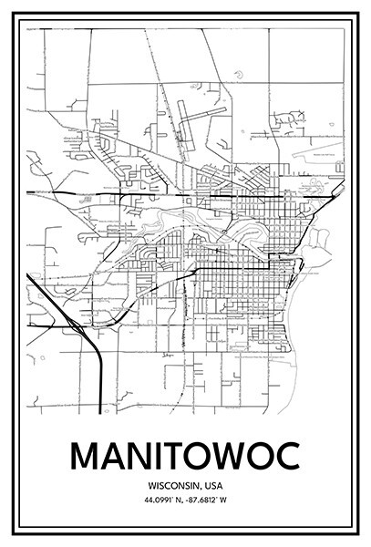 Manitowoc, WI, USA – Modern Minimalist Street Map Poster