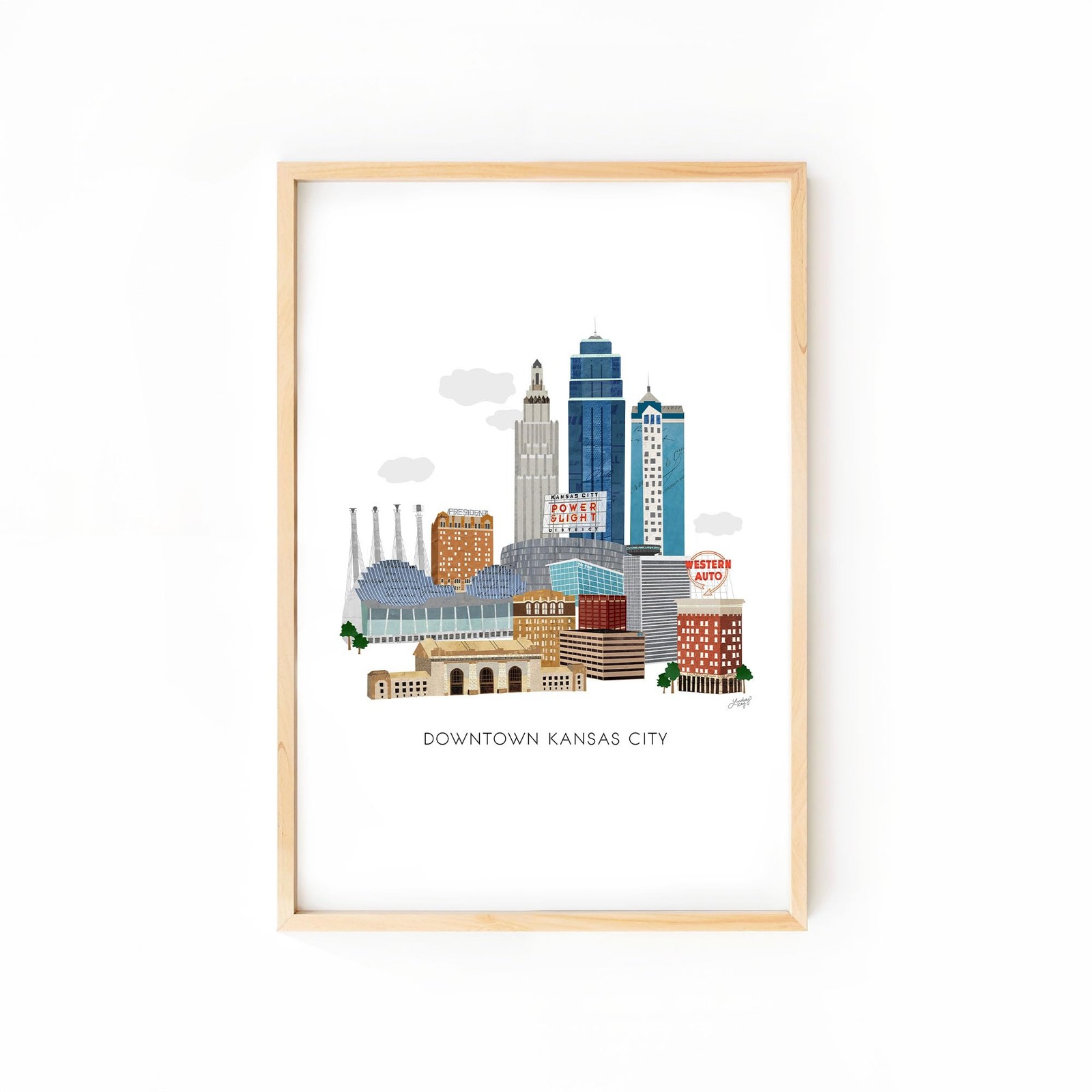 Kansas City Skyline Art Print 12×16 | Wall Art | Illustration | Buildings | Down