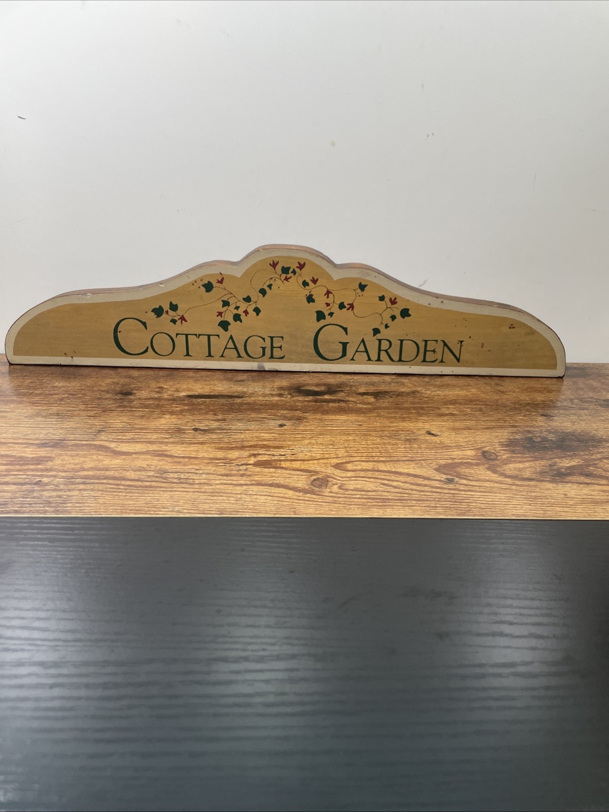 Vintage Wood Cottage Garden Sign Hand Painted Wooden Plaque Plinth Shabby Chic