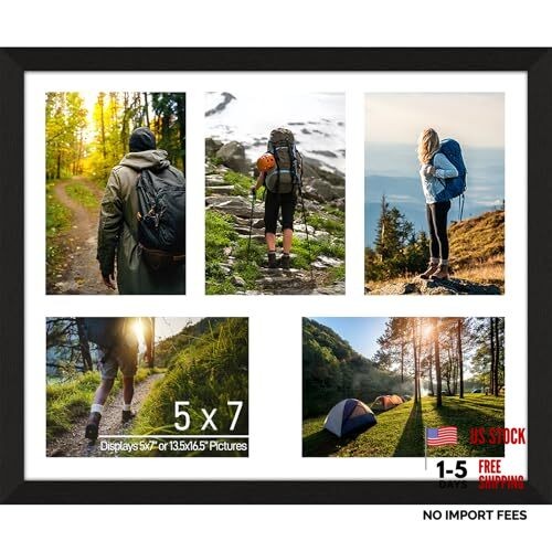 5×7 Picture Frame Collage 5 Openings, 5 Openings – 5×7 Black Frame & White Mat