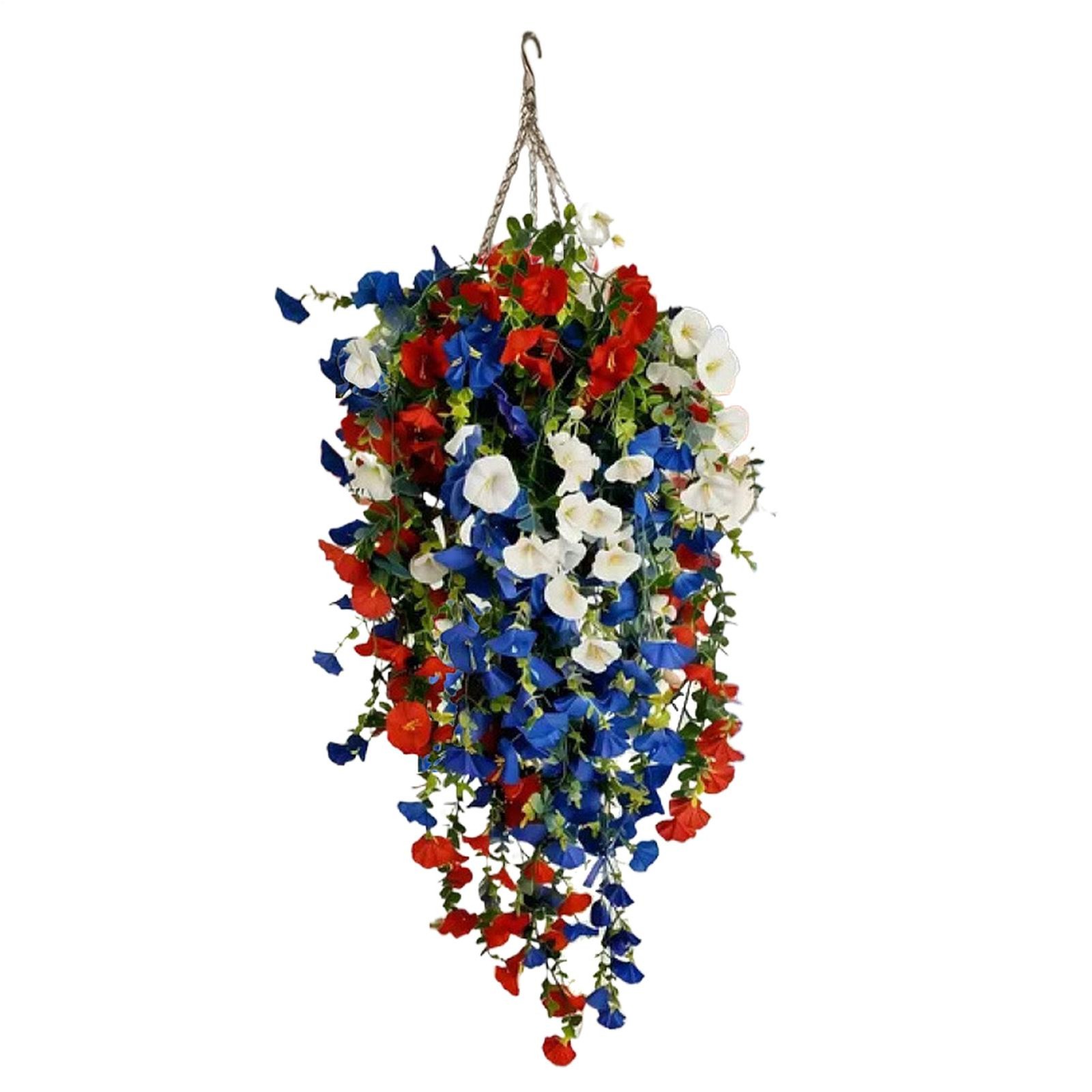 Red White Blue Artificial Hanging Flowers with Lights, 250th Anniversary Decor