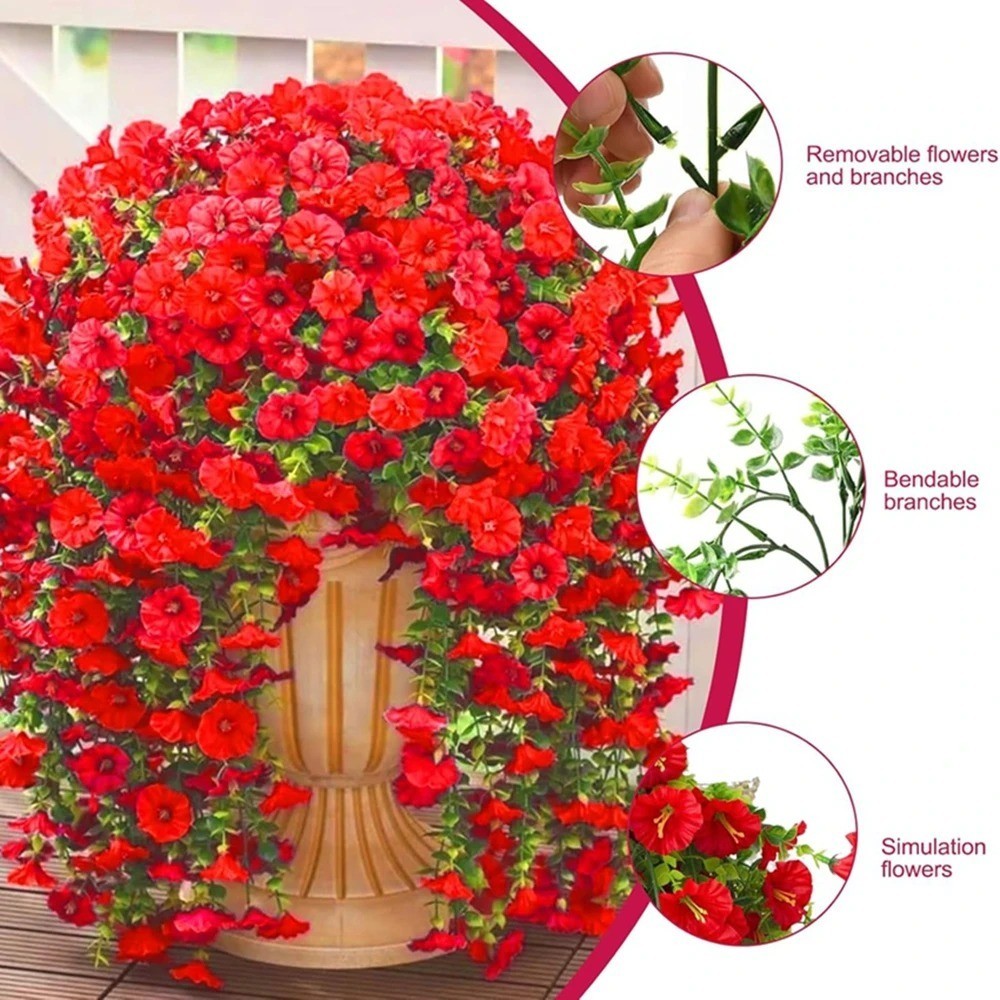 1/2Pcs Artificial Hanging Flowers UV Resistant Faux Plant for Outdoor Decor