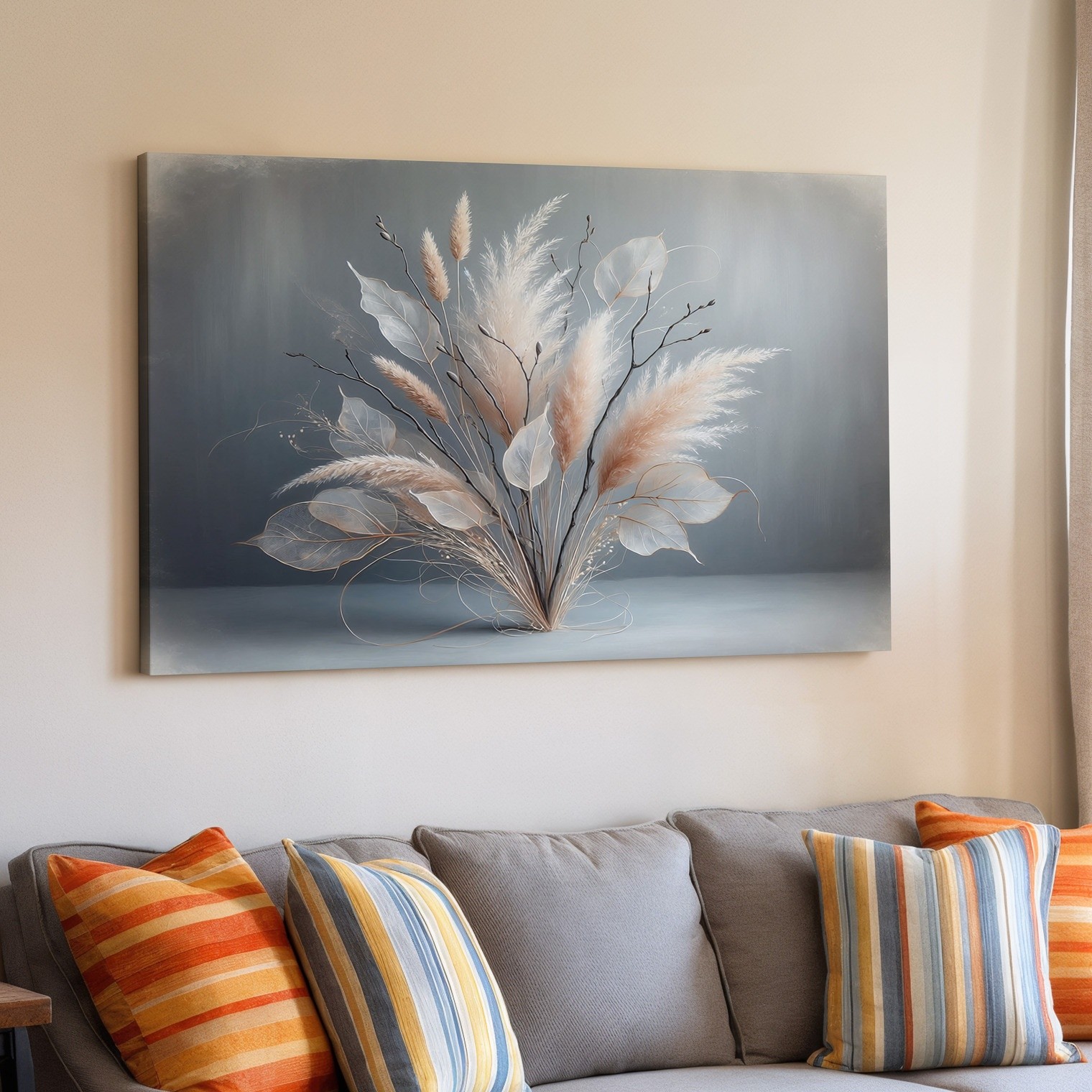 Neutral Tones Dried Flowers and Leaves Canvas Wall Art Modern Botanical Print