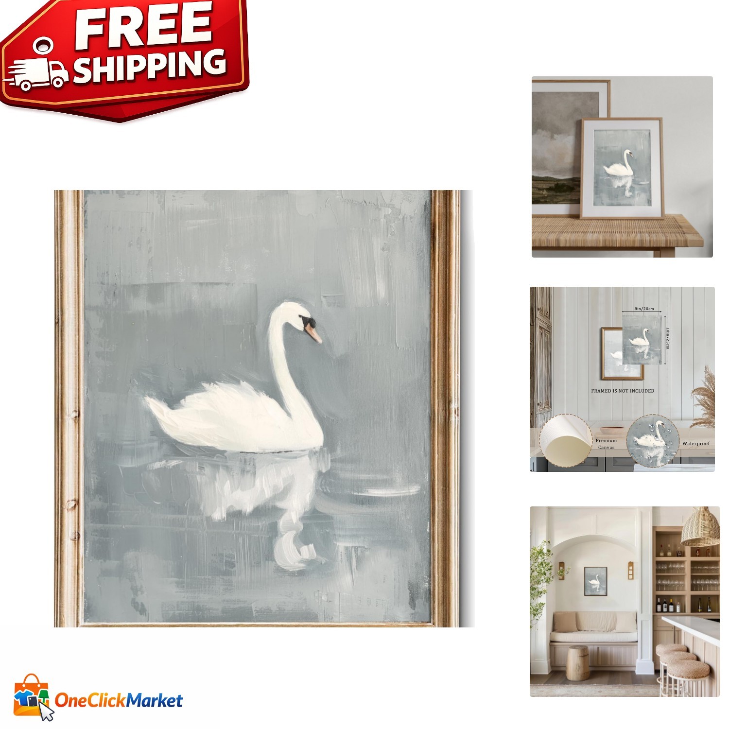 Customizable Vintage Swan Wall Art – 8&Prime; x 10&Prime; Unframed Canvas for All Rooms