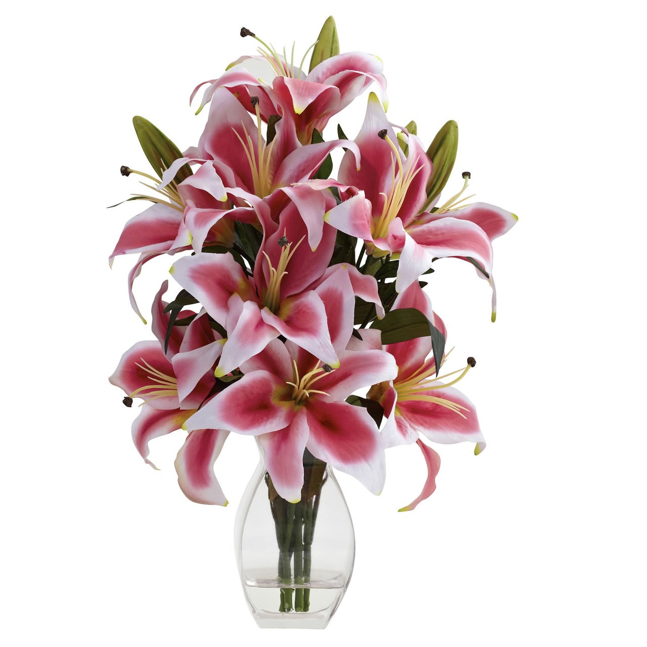 Rubrum Lily Silk Flower Arrangement w/ Vase