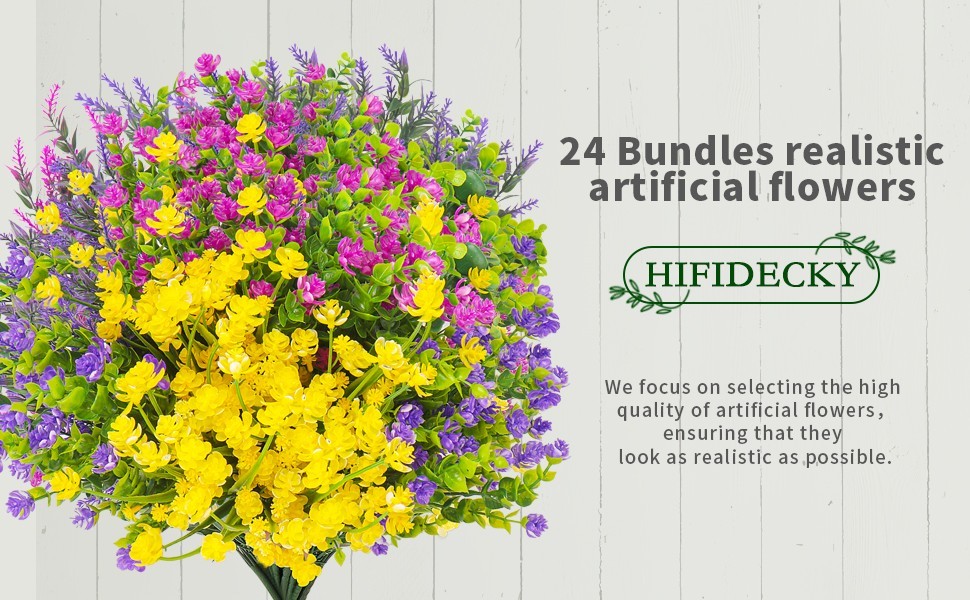 24 Bundles Artificial Flowers Outdoors Faux Plants UV Resistant Fake Flowers Fau