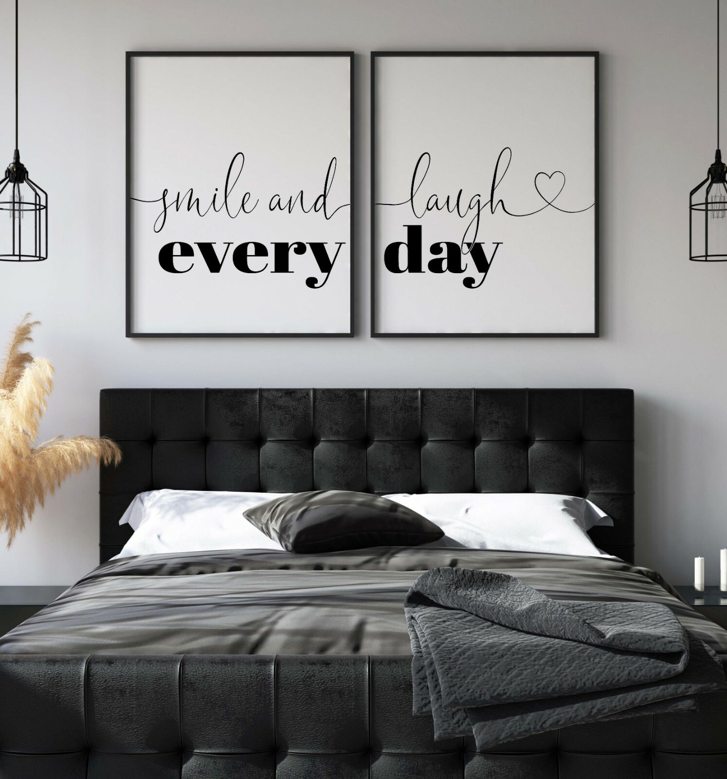 Smile And Laugh Everyday, Set of 2 Prints, Typography Quote, Home Wall Art Decor