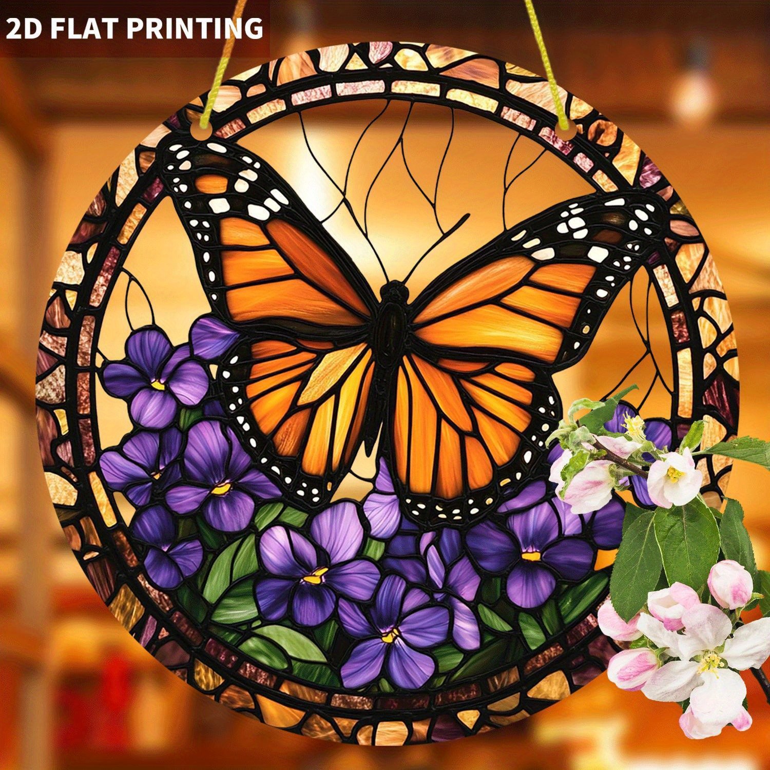 Monarch Butterfly Stained Acrylic Suncatcher Purple Violet Hanging Decoration