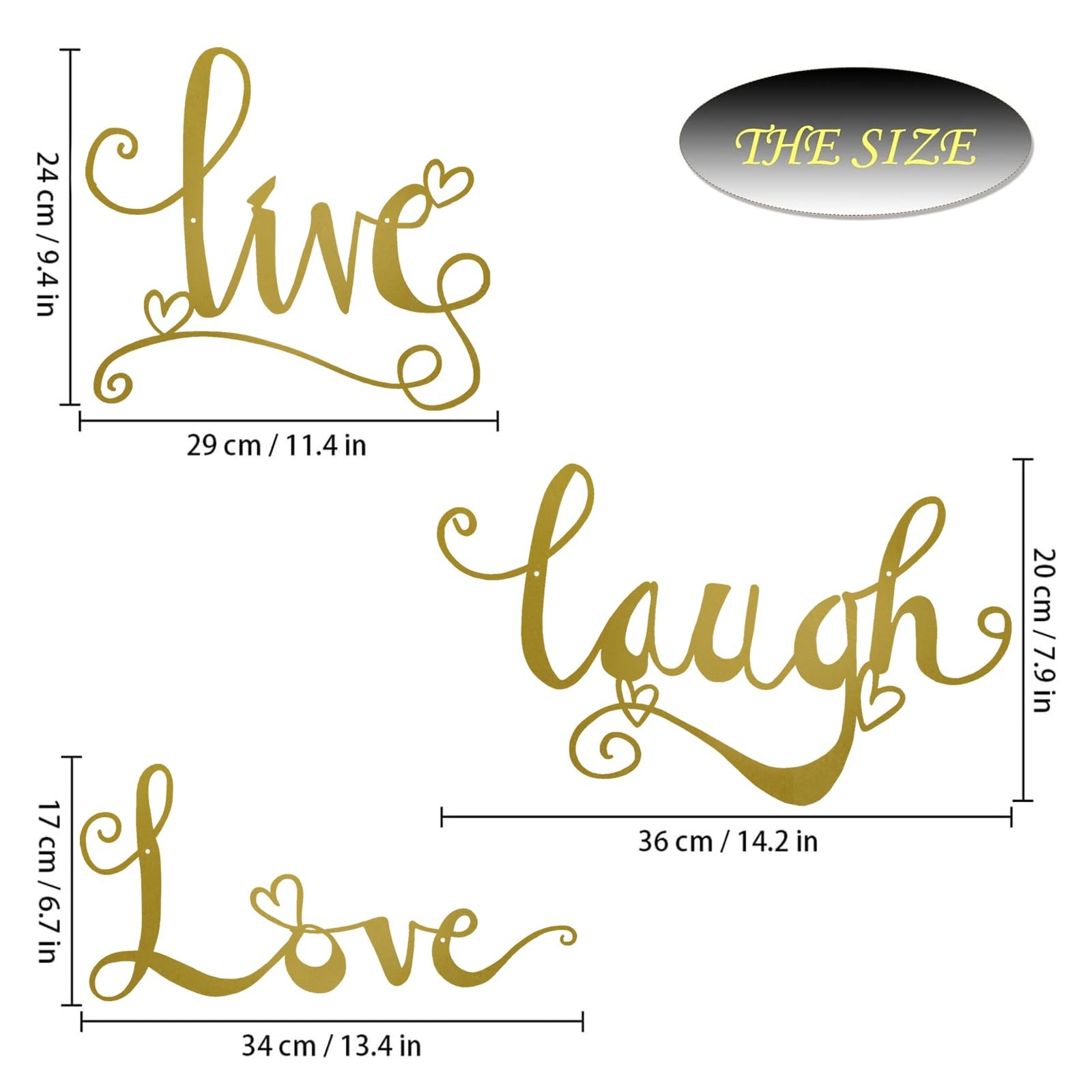 3 Pieces Gold Metal Letter Sign Decor &lsquo;Live Laugh Love&rsquo; WordArt Wall Art Deco…