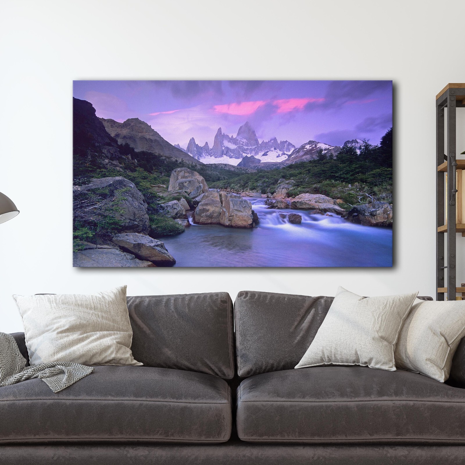 Patagonia Mountains Landscape Nature Purple Sky Canvas Wall Art Print