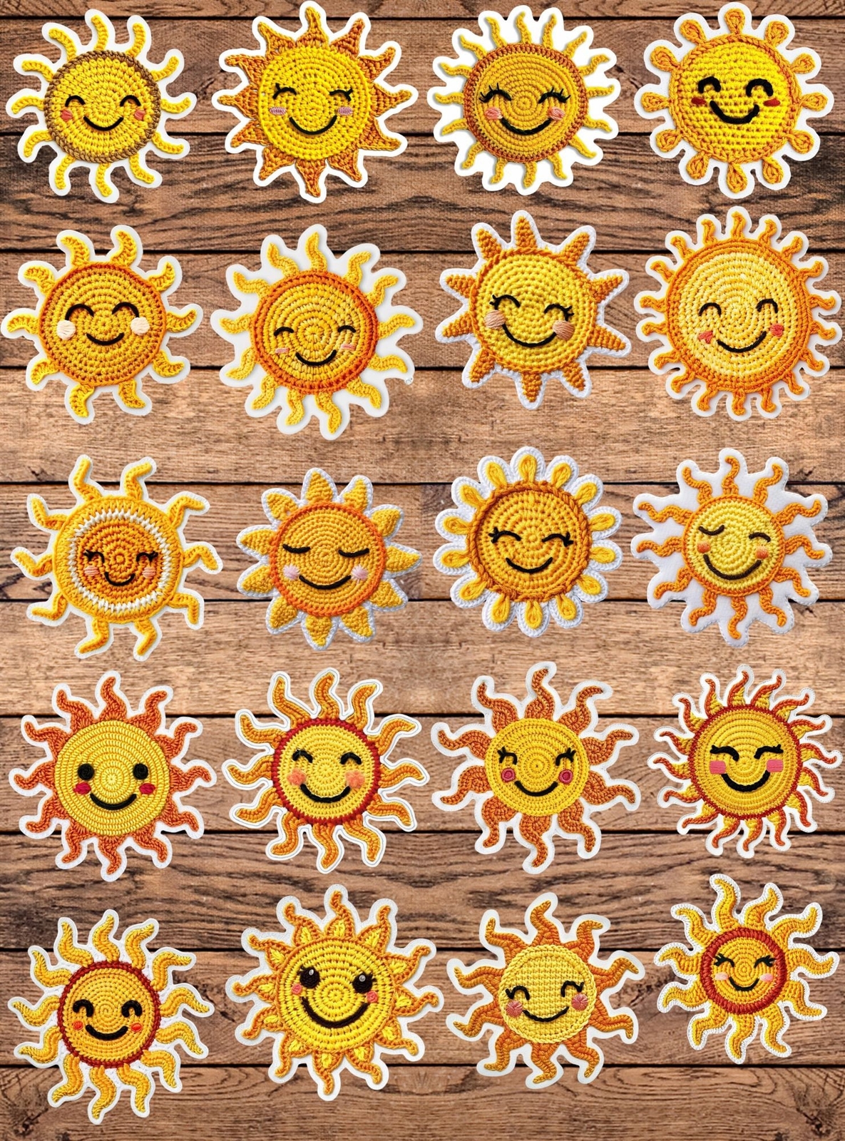 Crochet Smiling Sun Die Cut Stickers Set Laptop Sticker Water Bottle Sticker