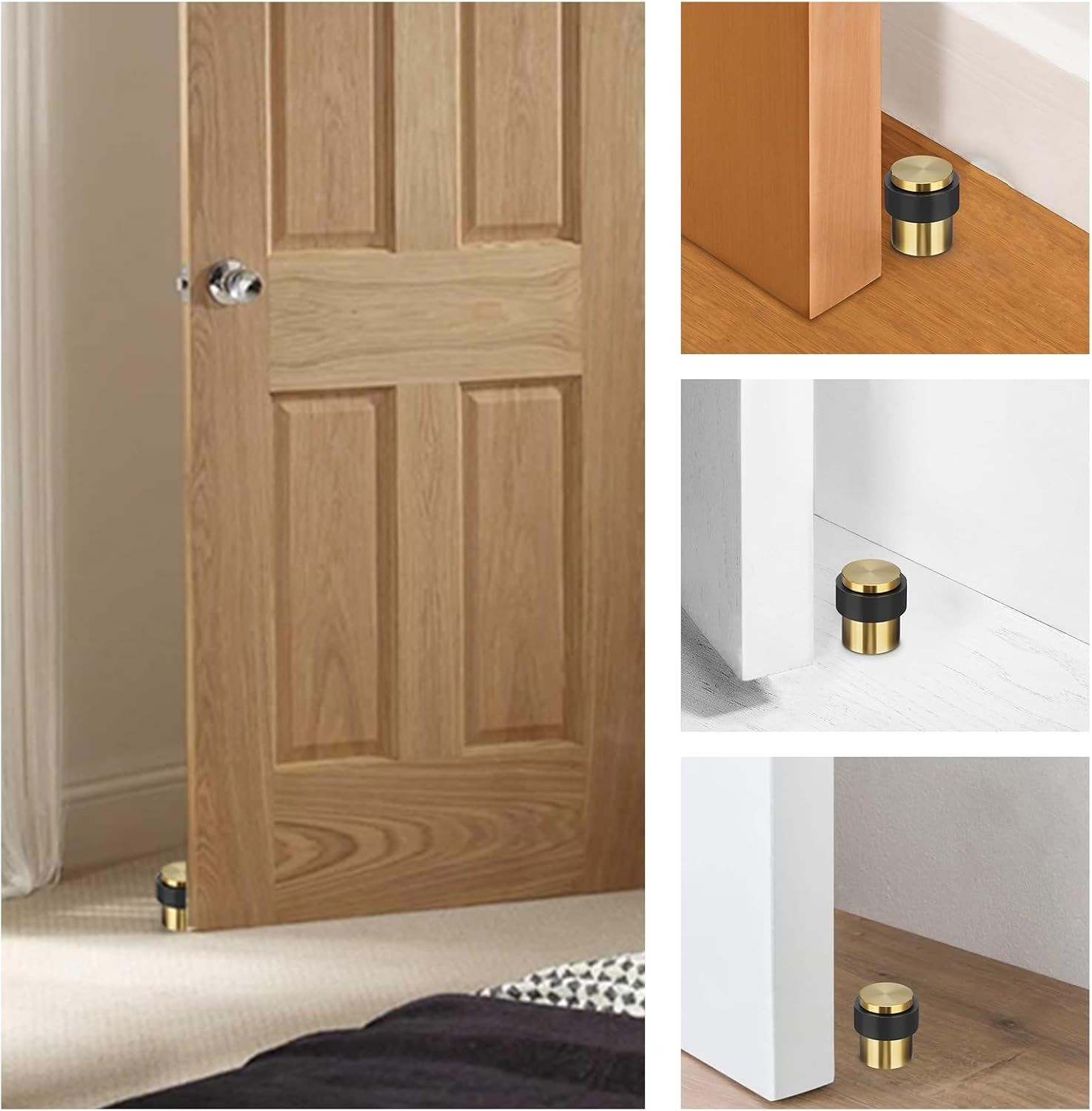 3 Pack Floor Door Stopper Solid Stainless Steel Heavy Duty w/ Rubber Bumper Gold