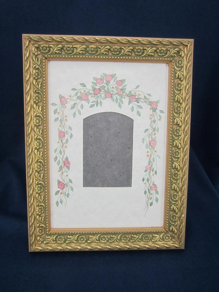 Picture Frame 5 x 7 Photo – 8 1/2 x 6 3/8&Prime; Frame Sz – Gold, Floral Mat 2 x 3