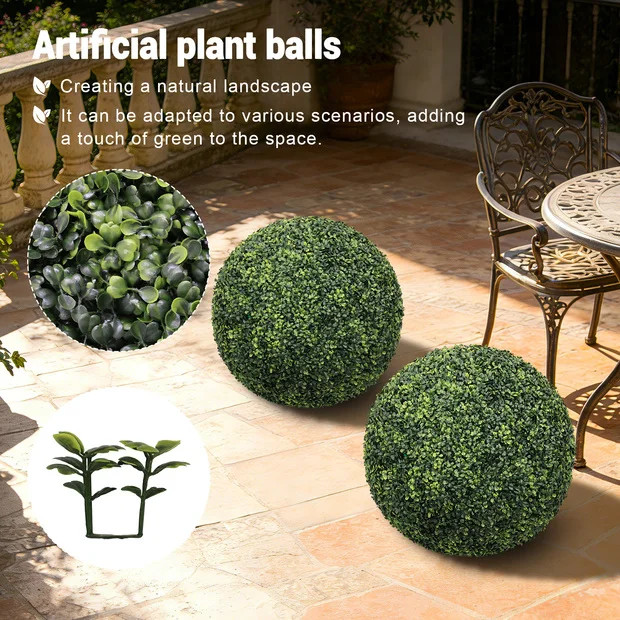 22.4in 2pcs Artificial Topiary Balls Outdoor Faux Boxwood Large Decor Kit