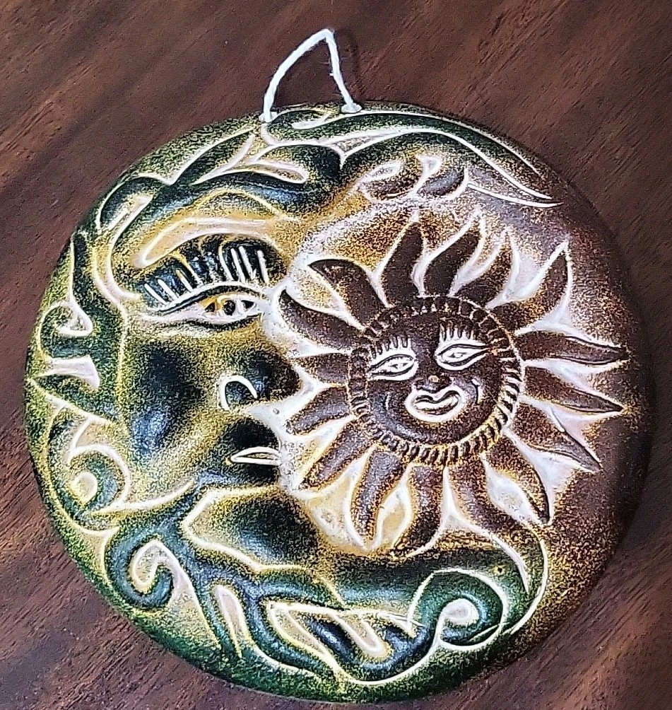 Teracotta Moon And Sun Wall Hanging Unique Design 7&Prime; X 7&Prime; Nice Condition