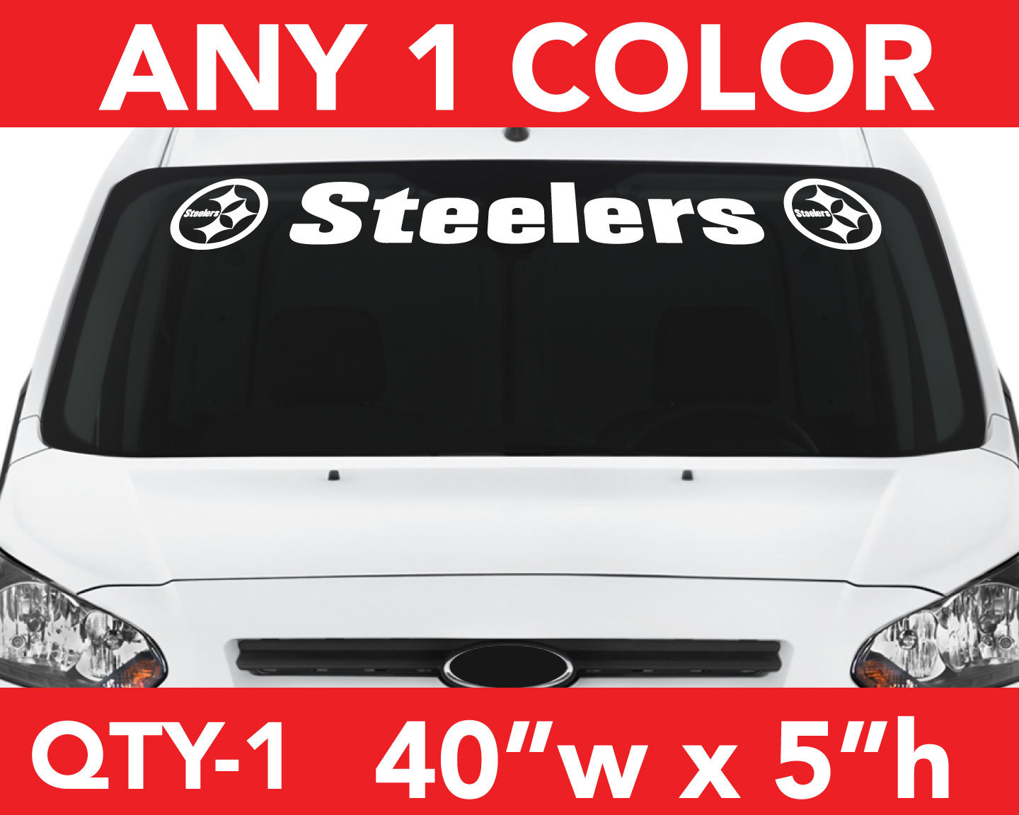 PITTSBURGH STEELERS WINDSHIELD DECAL STICKER 40&Prime;x5&Prime; ANY 1 COLOR